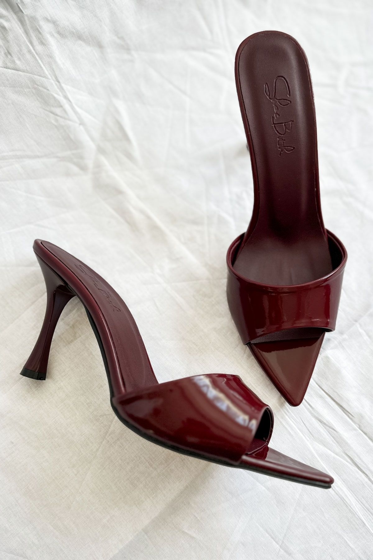 Shoebutik Alora Bordo Rugan Kadın Topuklu Terlik