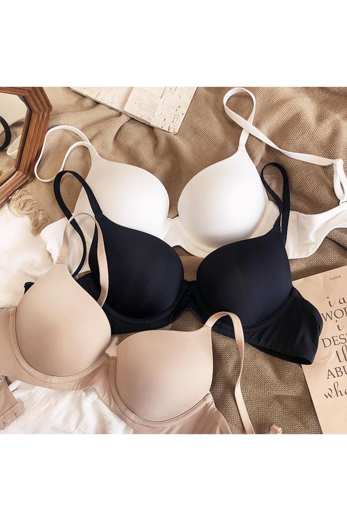 SADE Push Up Sütyen Toparlayıcı 3'lü Set Siyah Beyaz Ten Mono B Kap Sütyen