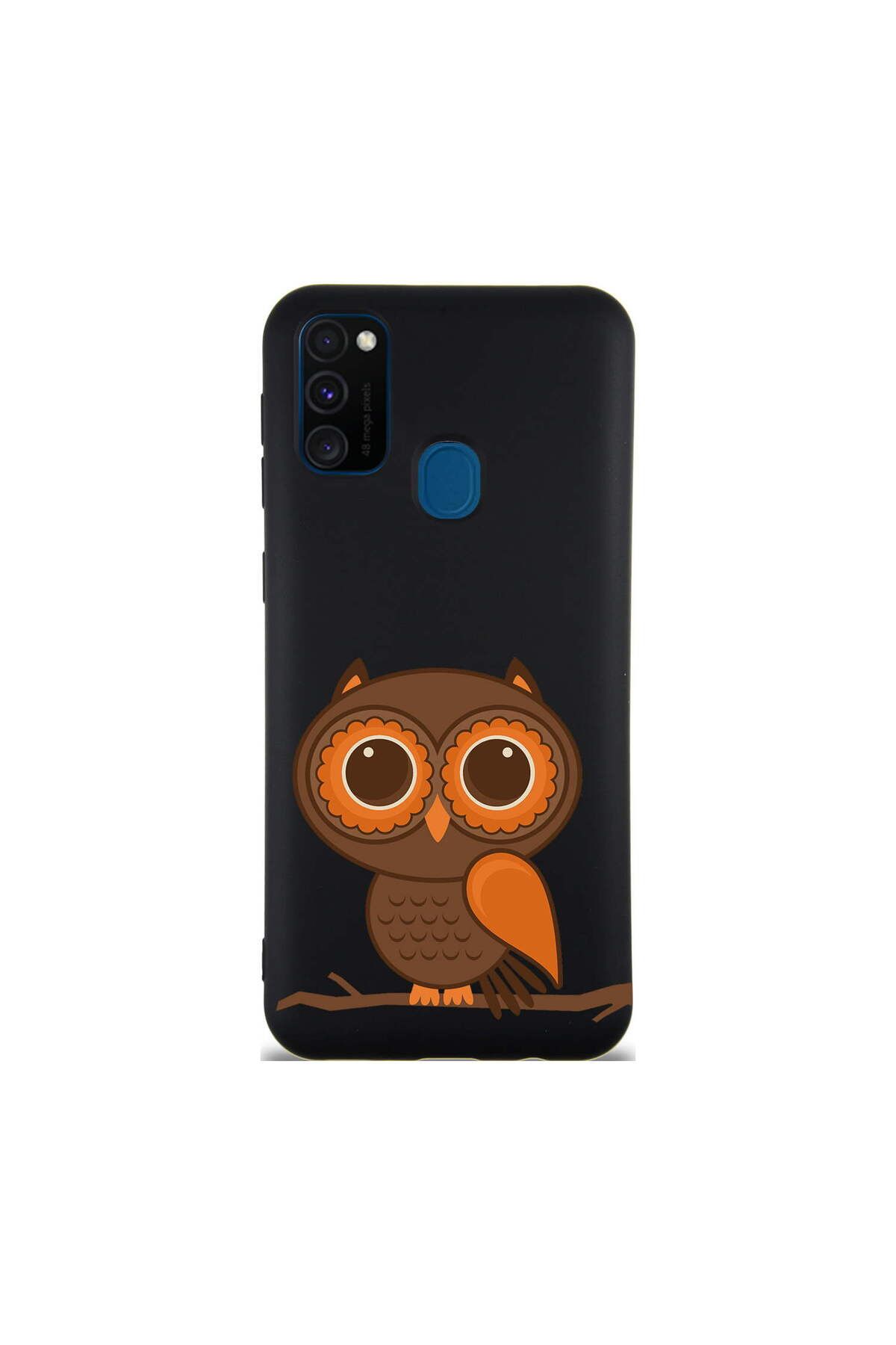 PrintiFy Samsung Galaxy M30S ile Uyumlu Baykuş (0214a) Tasarımlı Siyah Lansman Silikon Kılıf