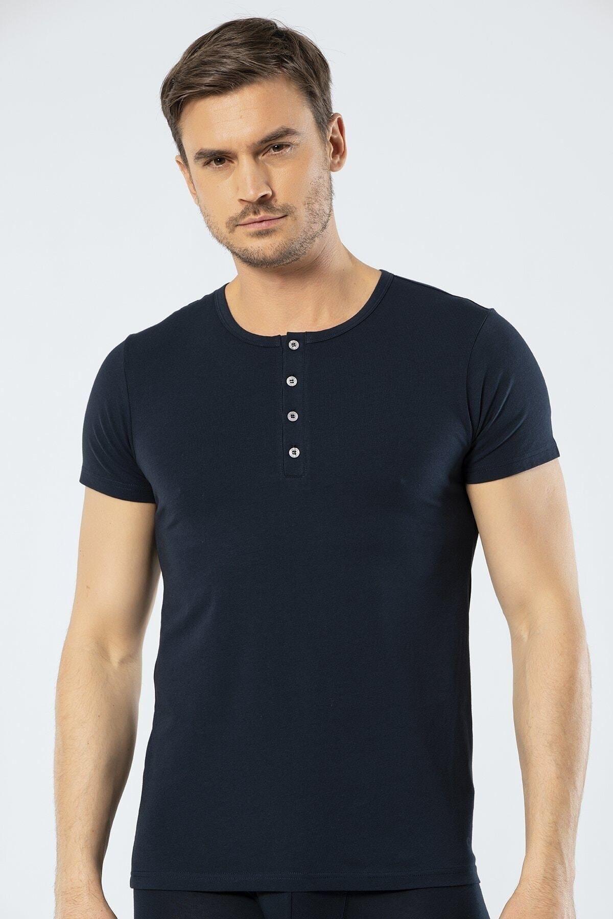 Cacharel Erkek Bisiklet Yaka Düğmeli Kısa Kol Fit T-shirt