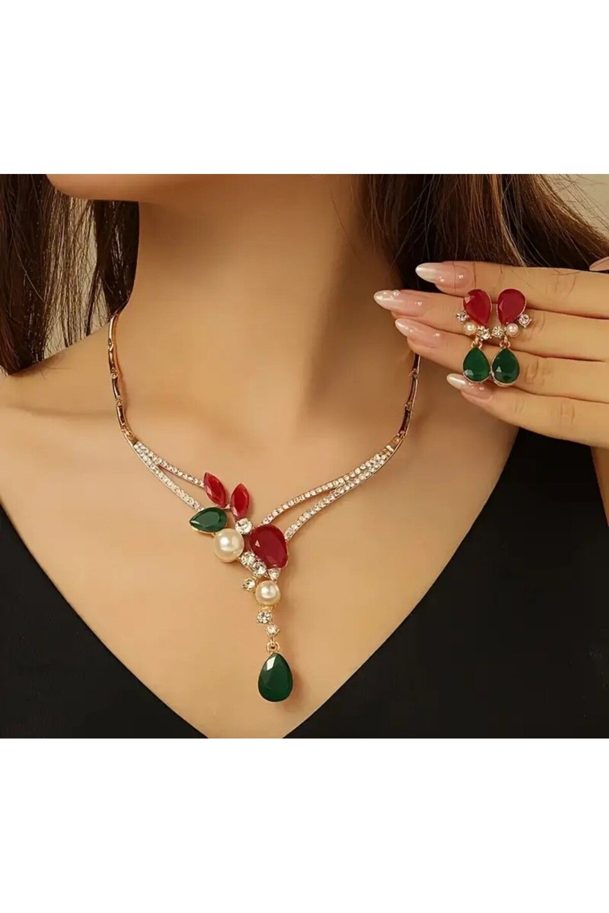 LATITURCO Vintage Şık Takı Seti, Çinko Alaşımlı Kolye