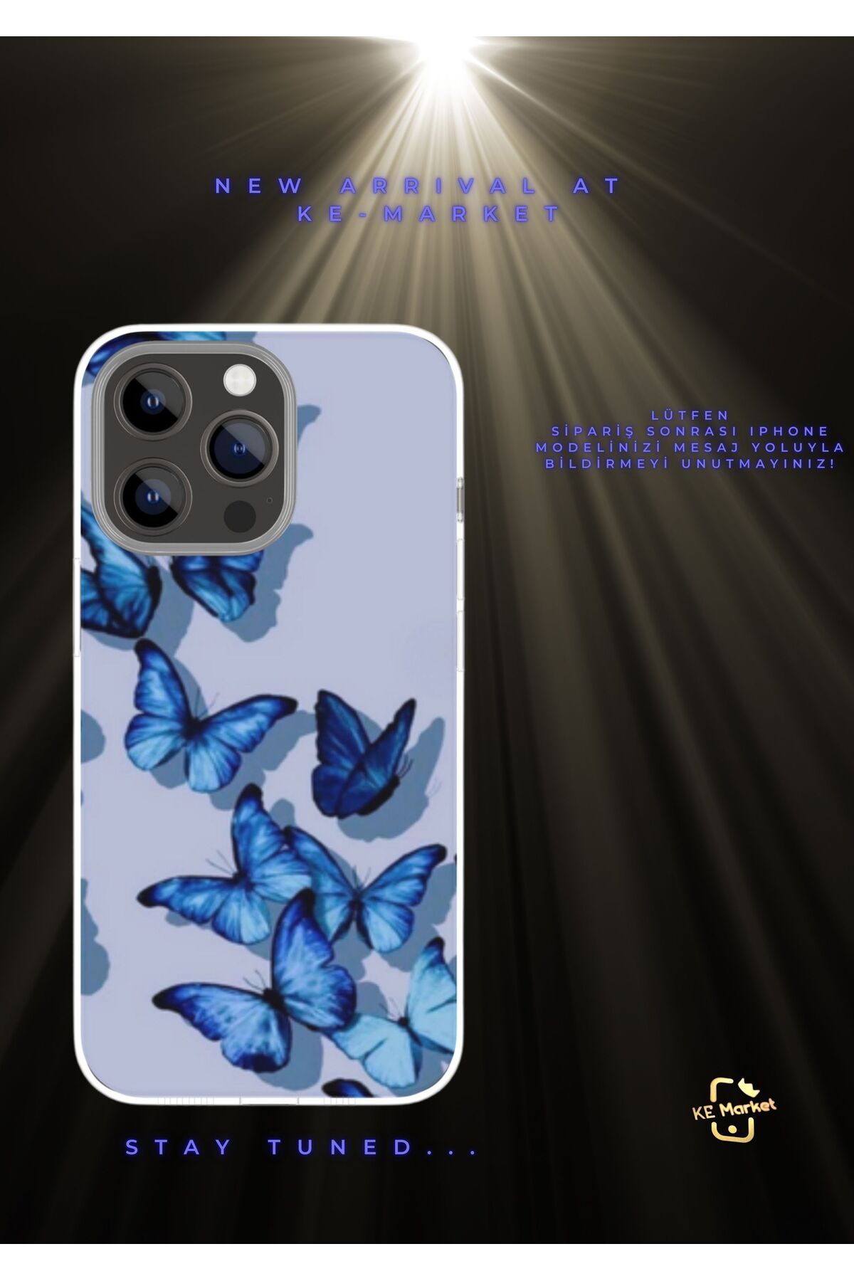 SOFTCASE Blue Series Kelebek Iphone Tasarım Kılıf (LÜTFEN MESAJ YOLUYLA TELEFON MODELİNİZİ YAZINIZ)