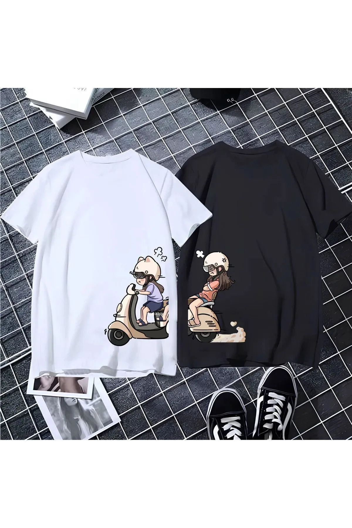 FeaR LeeS 2 li Unisex Oversize Çift Arkadaş Sevgili Kardeş Sevgililer Günü Anime Doğum Günü T-shirt Tişört