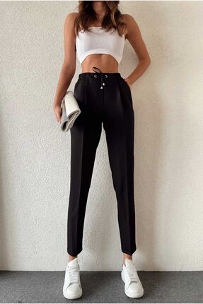 H&A İSTANBUL Kadın Siyah Beli Lastikli Cepli Havuç Pantolon