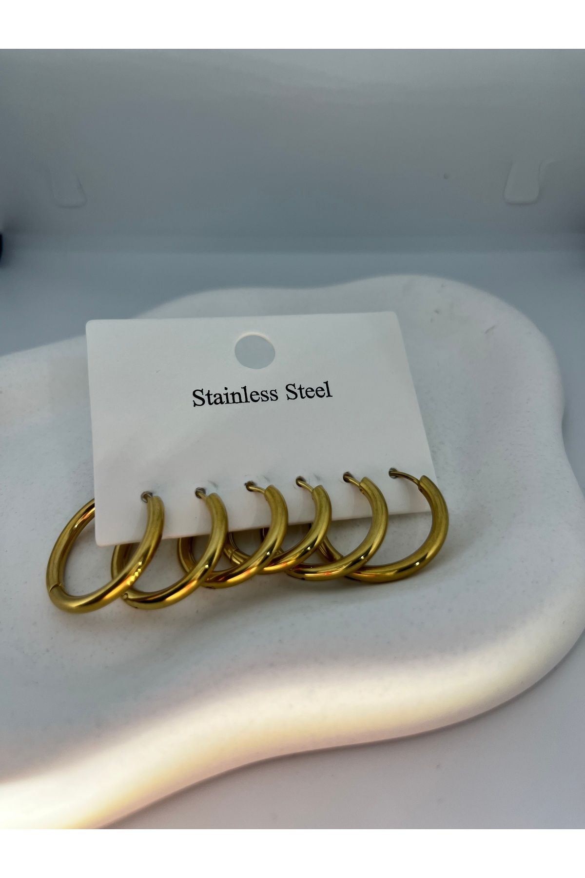 Fam&Co Jewelry 3'lü Paslanmaz Çelik Altın Renk Halka Küpe Seti -Suya Dayanıklı