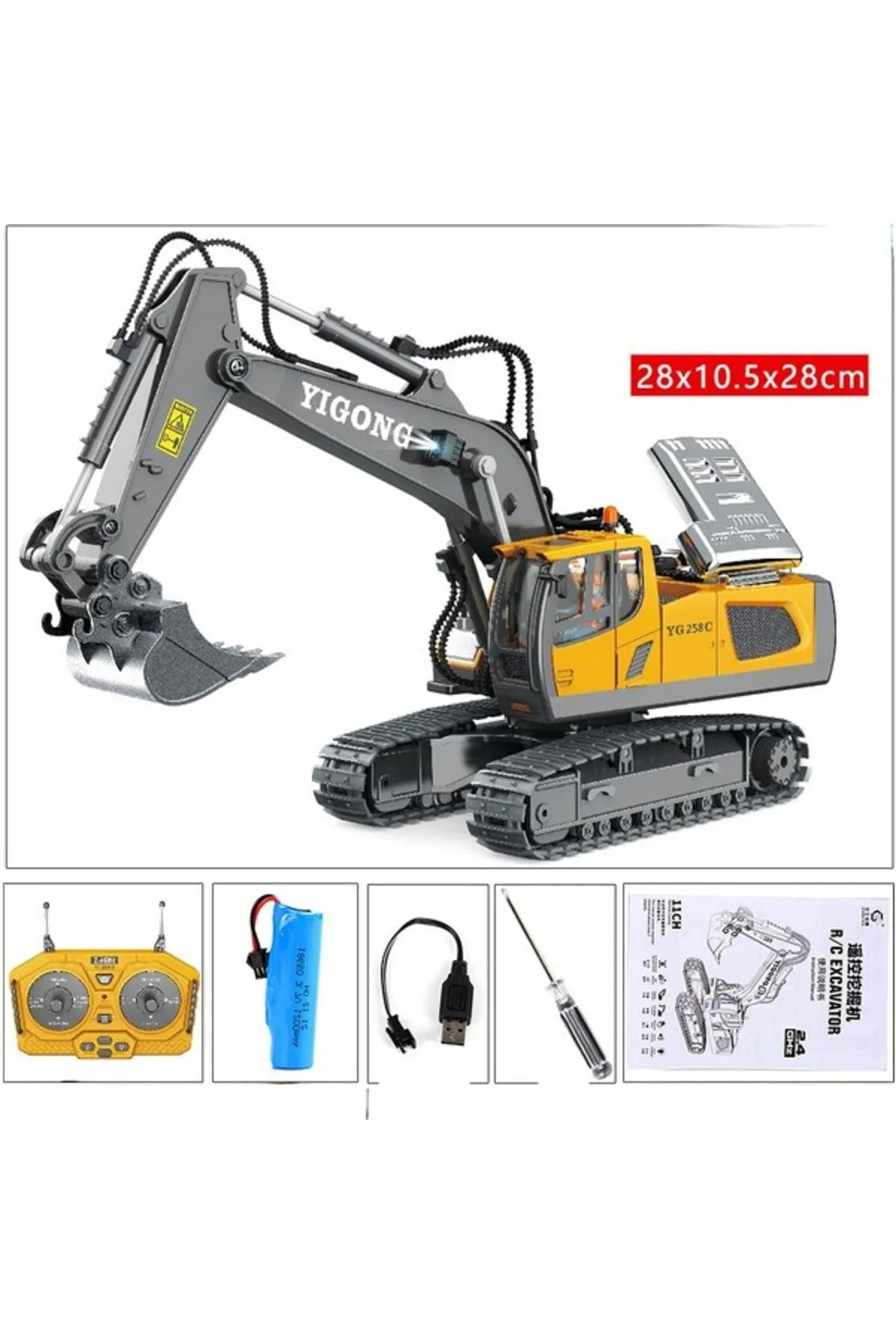 Genel Markalar Hoacheng Uzaktan Kumandalı Ekskavatör Buldozer Çocuk Oyuncak Araba - Sarı