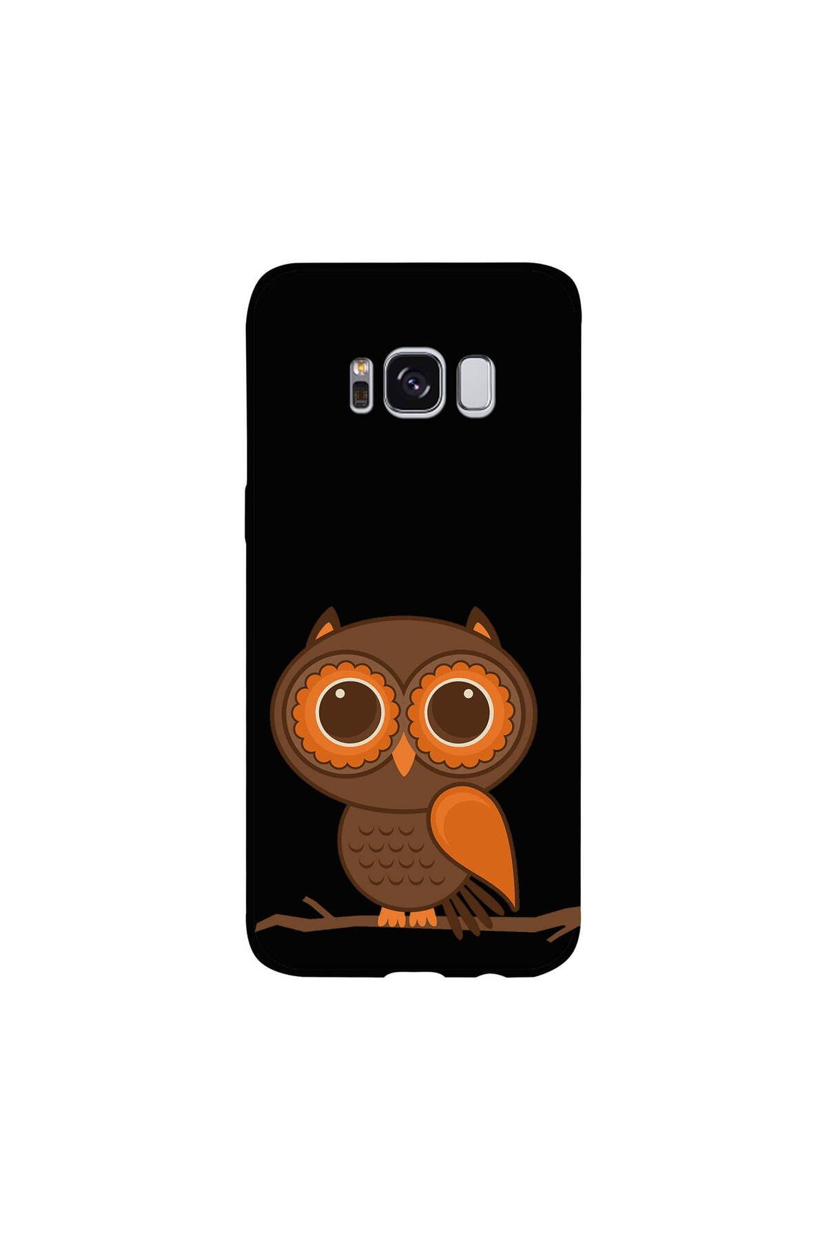 PrintiFy Samsung Galaxy S8 ile Uyumlu Baykuş (0214a) Tasarımlı Siyah Lansman Silikon Kılıf