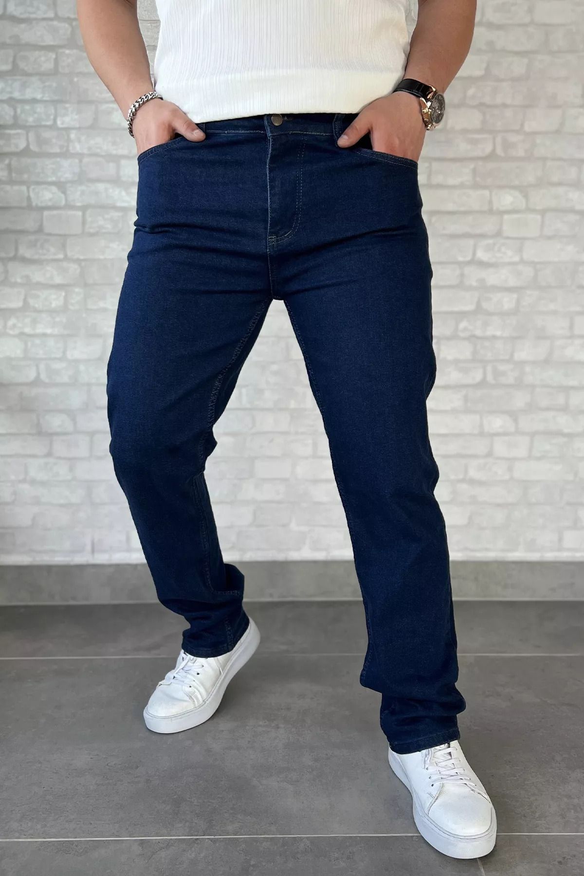 MİSHAR İTALİA Koyulacivert Erkek Fermuarlı Jean Kot Pantolon