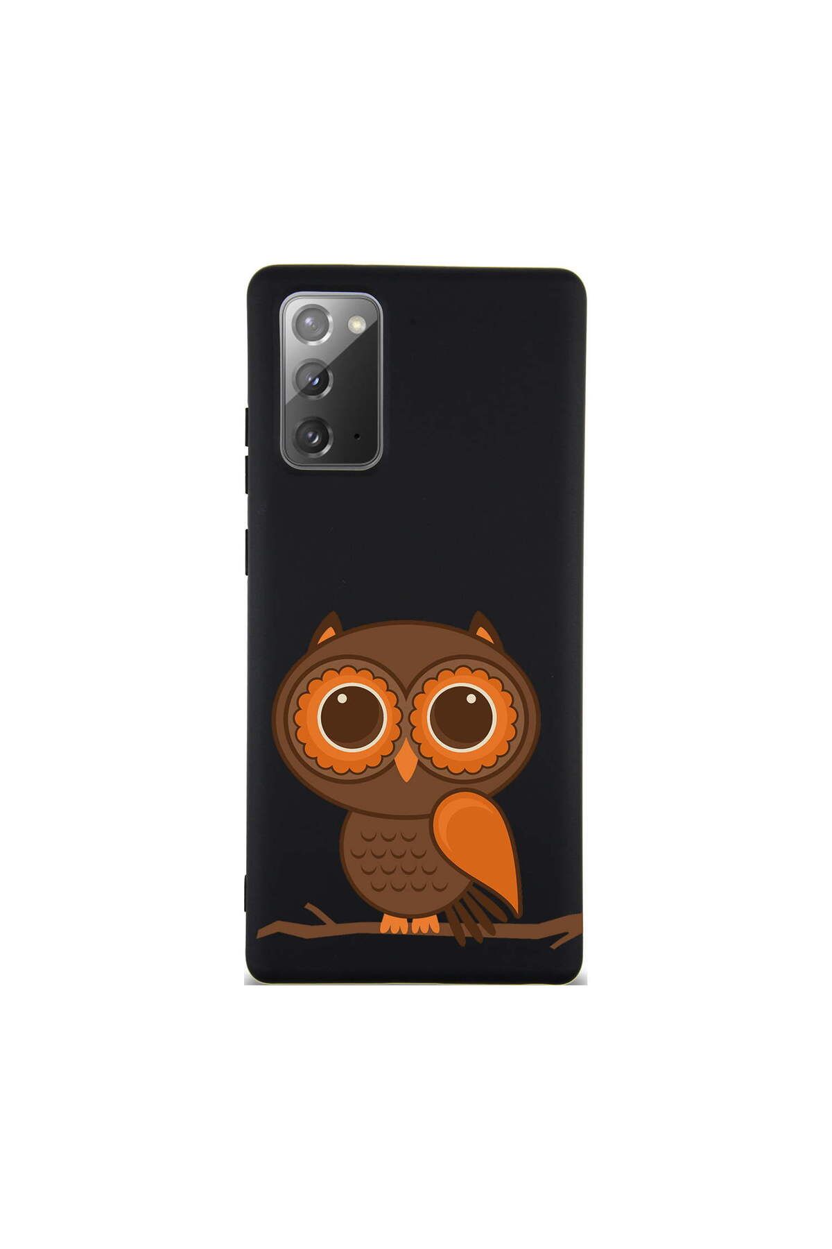 PrintiFy Samsung Galaxy Note 20 ile Uyumlu Baykuş (0214a) Tasarımlı Siyah Lansman Silikon Kılıf