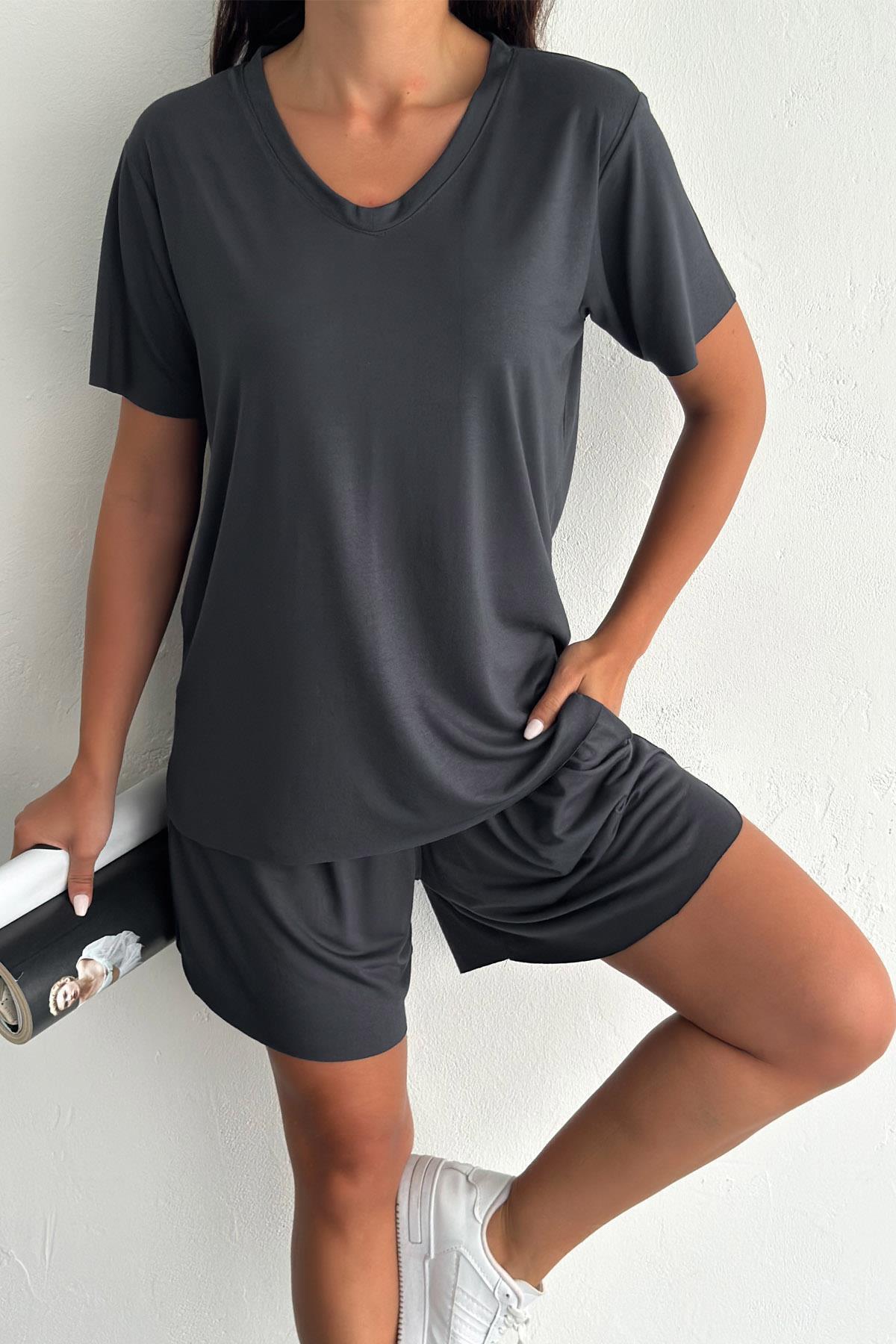 İstangül Butik-Modal Fabric Comfortable and Flexible Shorts Suit 5