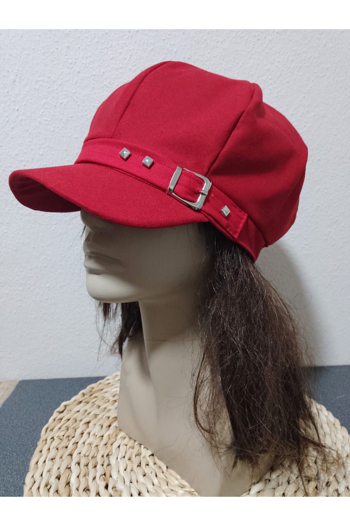 EMİNSHOP Kadın yazlık keten şapka kırmızı