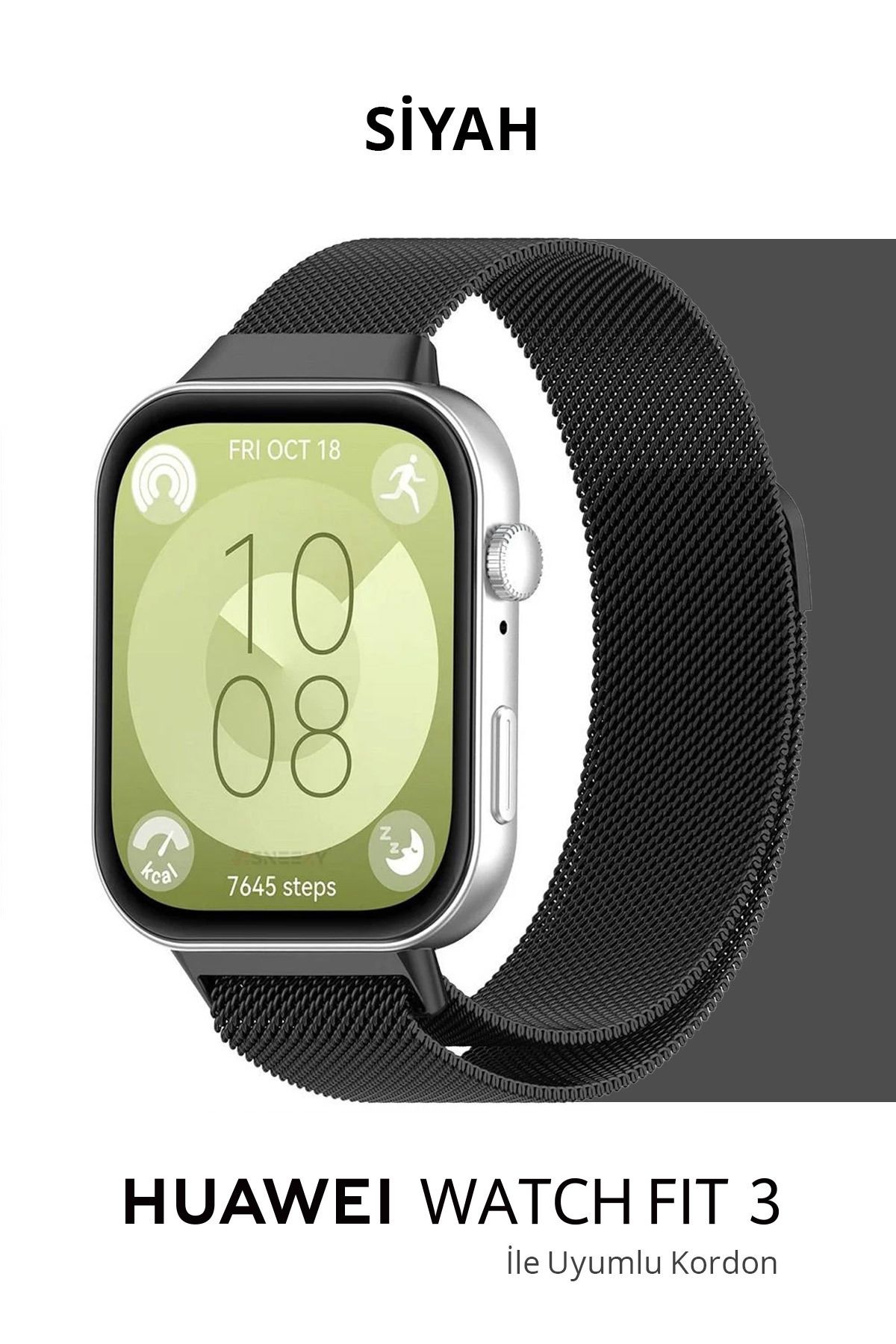 CONOCER Huawei Watch Fit 3 Kordon Çelik Paslanmaz Hasır Örgü Manyetik Mıknatıslı Kordon