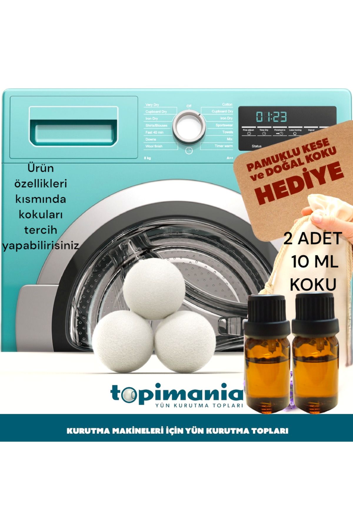 3 Adet Xxl Doğal Yerli Üretim Çamaşır Yün Kurutma Topu 2 Adet 10 ml Esans - Kurutma Makinesi Için