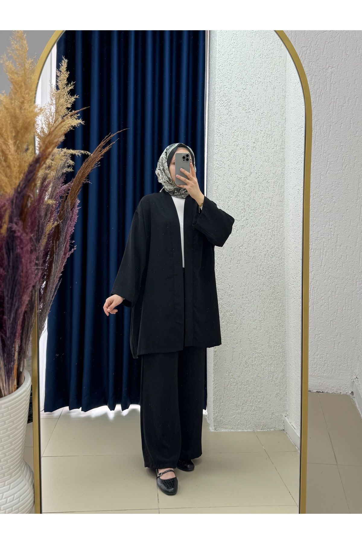 Ebrar Store Zenoria Kuşaklı Ceketli Salaş Pantolonlu Takım-NL434 Siyah