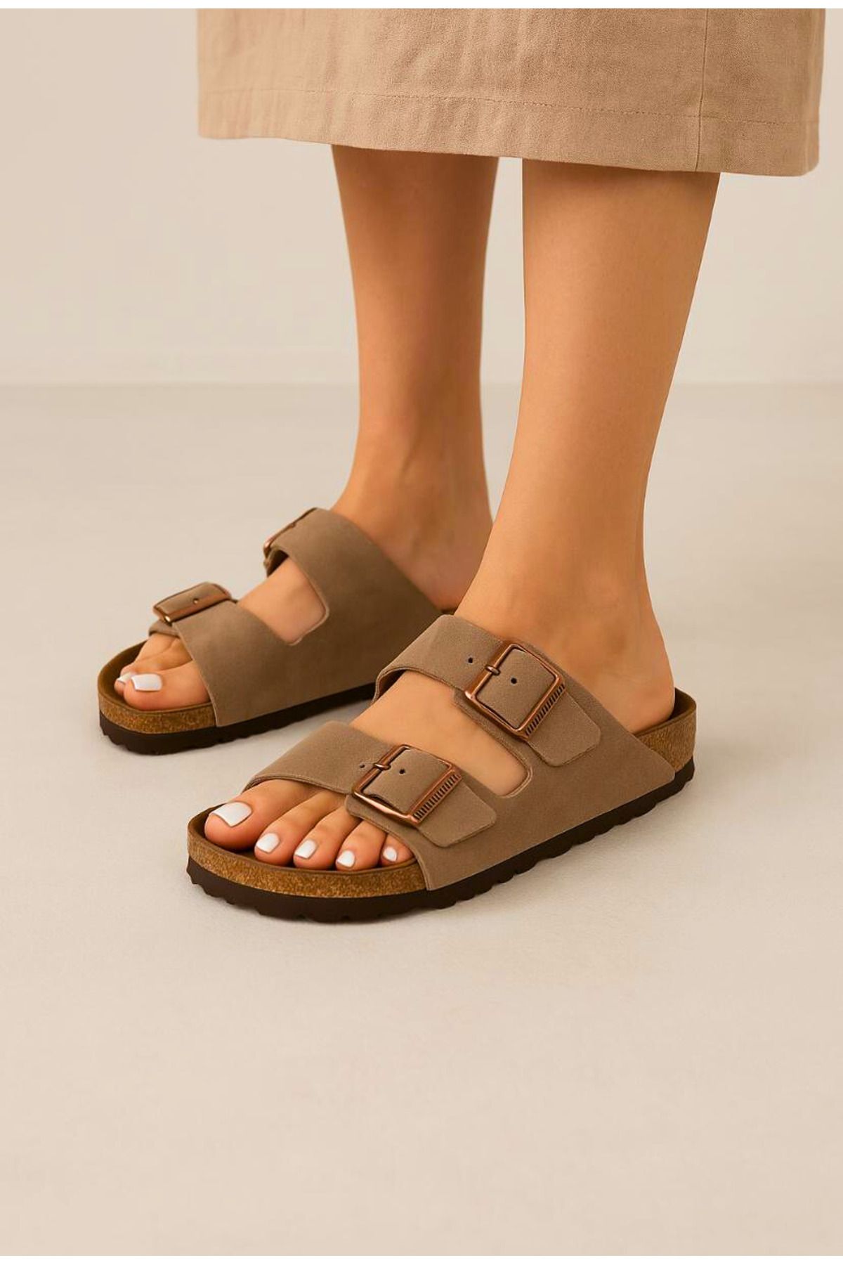 FAVORİSPOR Birkenstocs Unisex Ortopedik Tabanlı Terlik Çift Bantlı Tokalı Günlük Rahat Ev & Dışarı Terliği