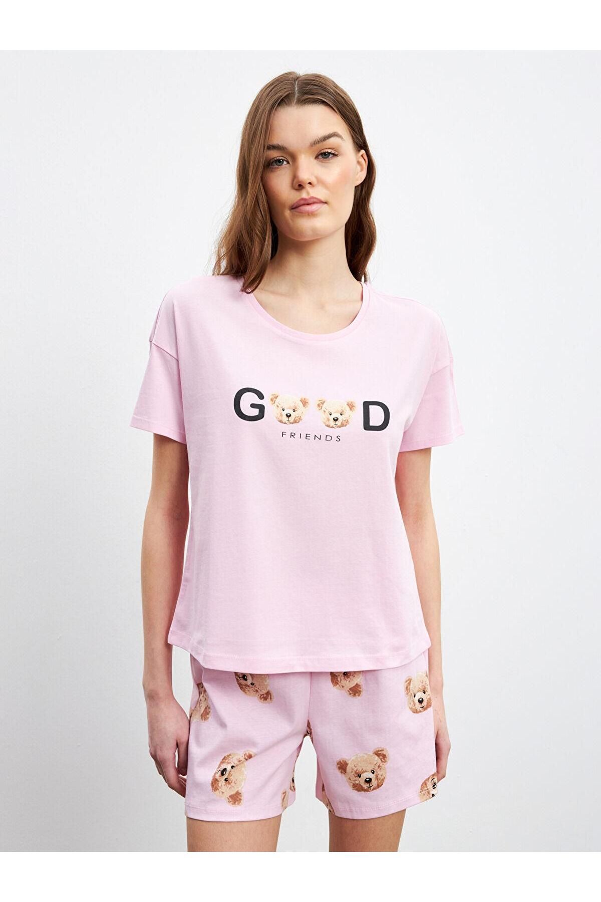 LC Waikiki LCW Young Ayı Teddy Baskılı Kadın Şortlu Pijama Takımı (S5)