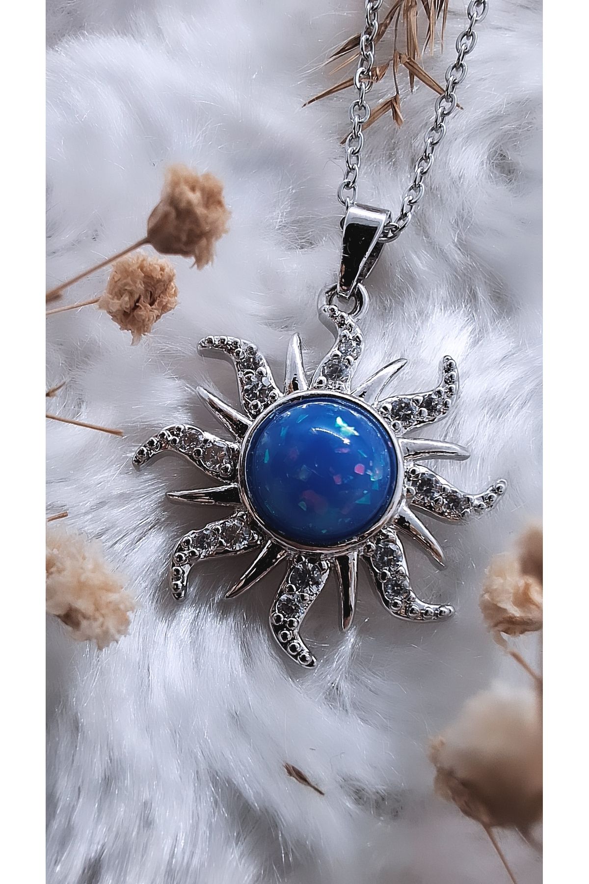 Serenity Güneş Figürlü Opal Zirkon Taşlı Çelik Kolye
