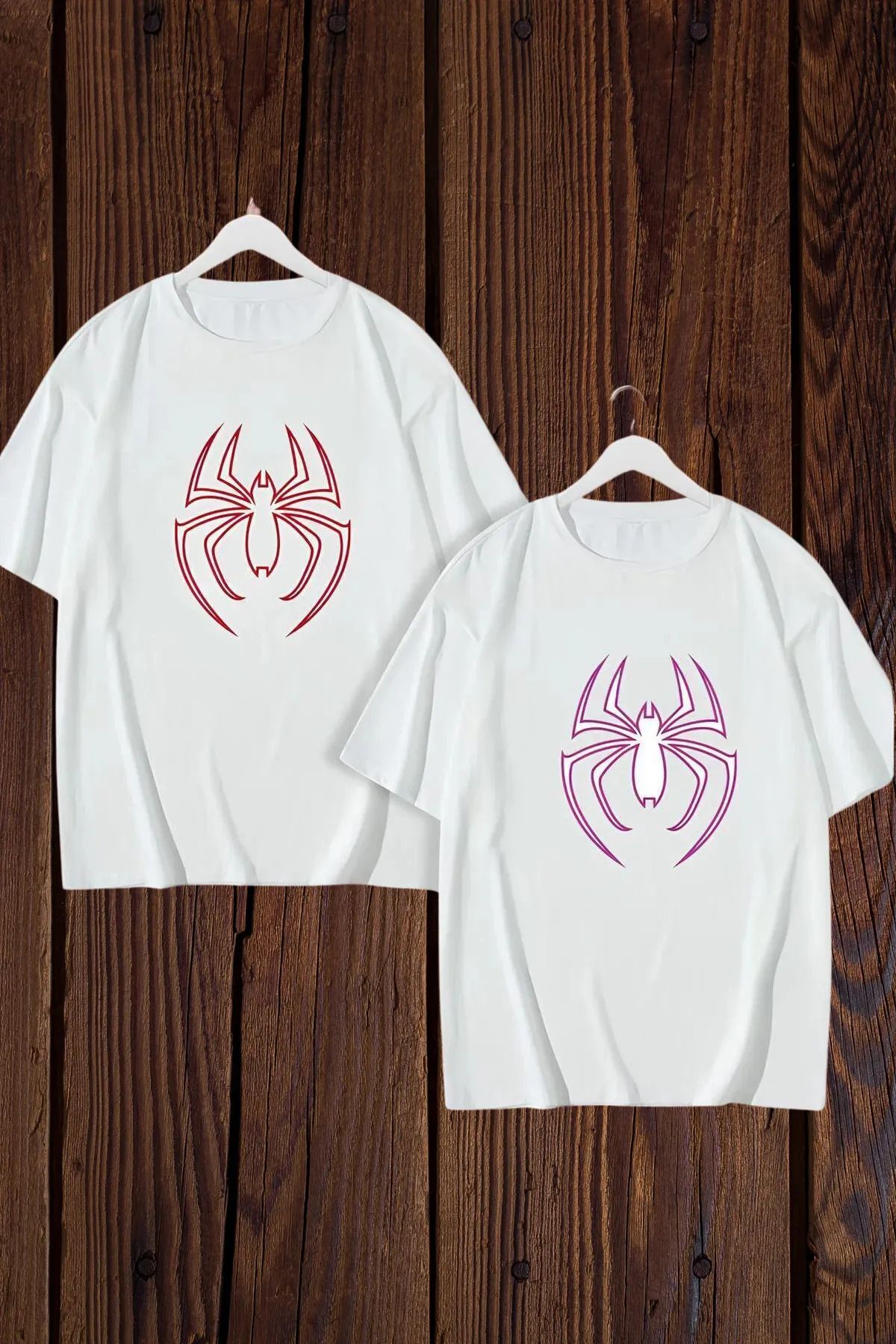 FeaR LeeS Kadın Erkek Unisex Örümcek Baskılı Sevgili Çift Kombini Oversize Renkli Tshirt