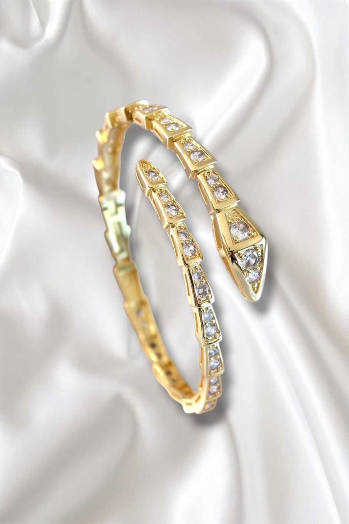 REBORN DESIGN VIP Seri Yılan Model Gold Renk Kadın Kelepçe Bileklik