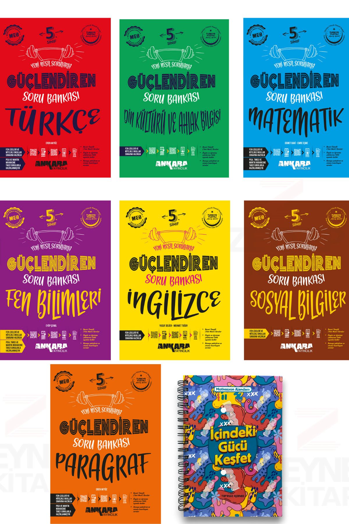 Ankara Yayıncılık 5.Sınıf Güçlendiren Soru Bankası(Türkçe-Matematik-Fen-Sosyal-İngilizce-Din-Paragraf)(Ajanda Hediye)