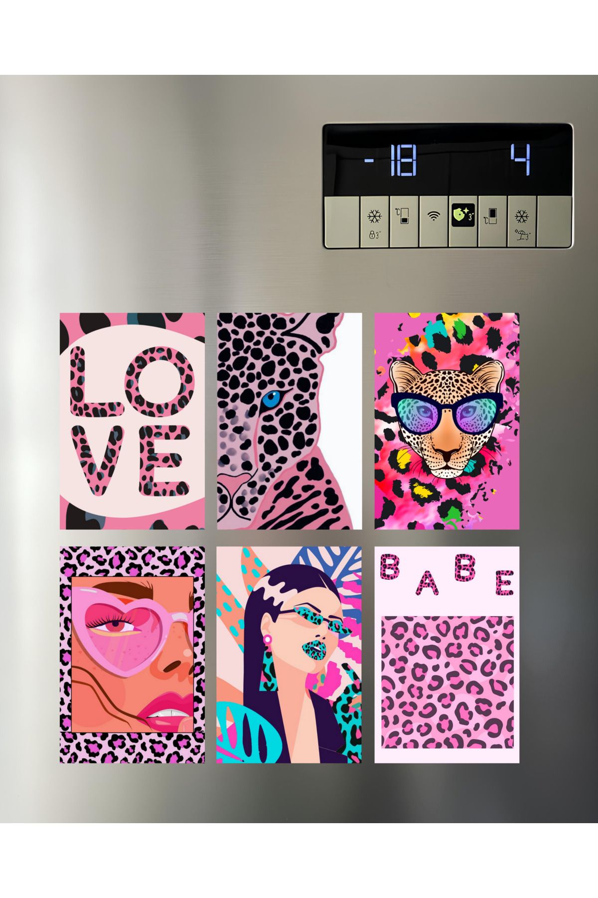 Renkia Studio Pembe Leopar Desenli Magnet Seti 6’lı - Hediye ve Dekor için Özel Tasarım