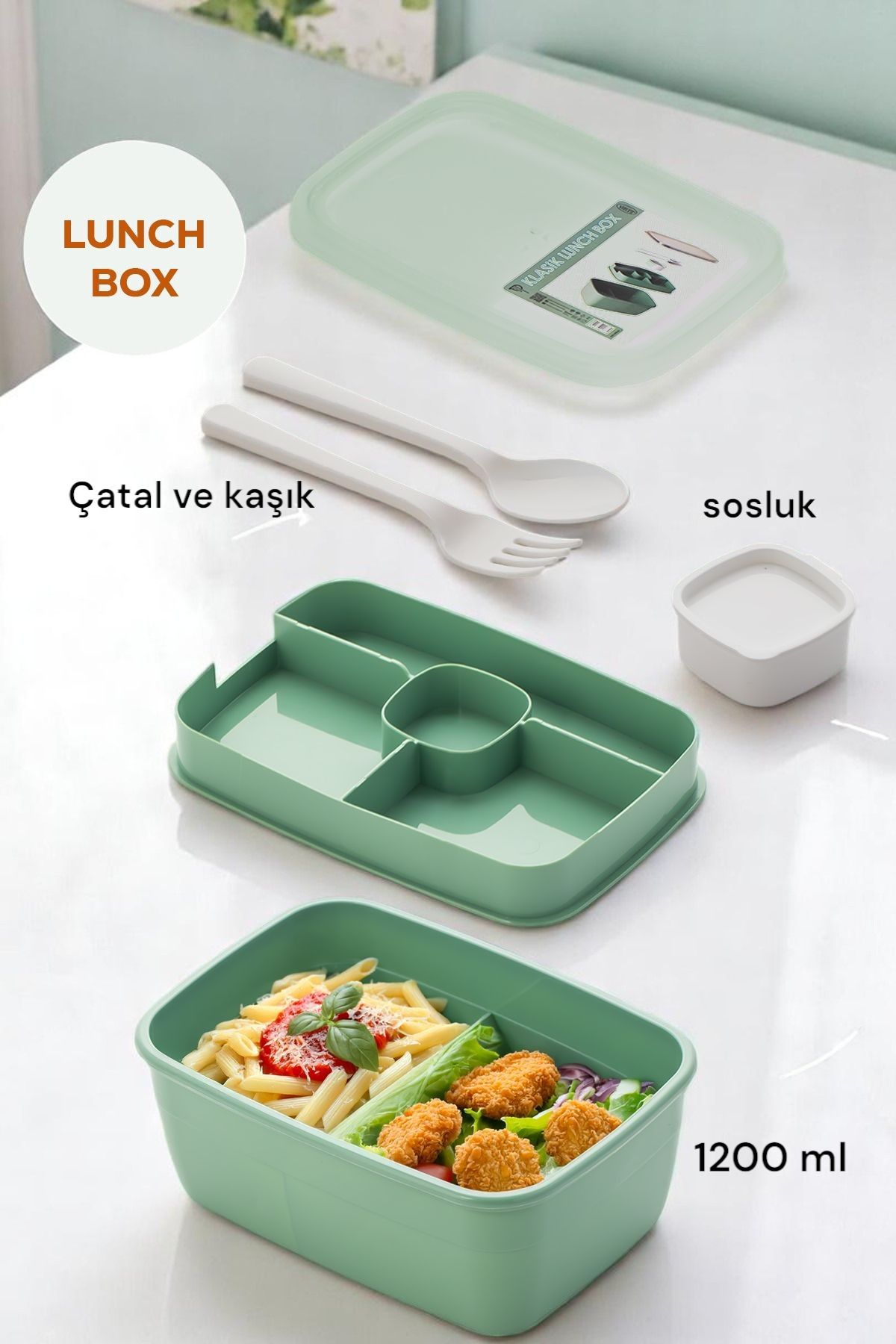 Citim Vakumlu Kendinden Kaşık Çatallı Sosluklu Bölmeli Beslenme Çantası-2 Katlı Lunch Box-Sefer Tası