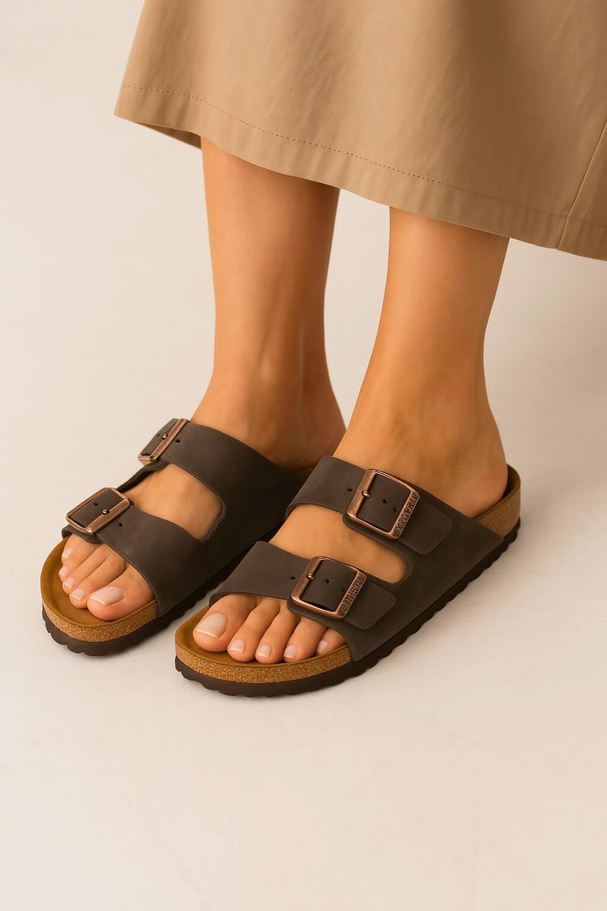 FAVORİSPOR Birkenstocs Unisex Ortopedik Tabanlı Terlik Çift Bantlı Tokalı Günlük Rahat Ev & Dışarı Terliği