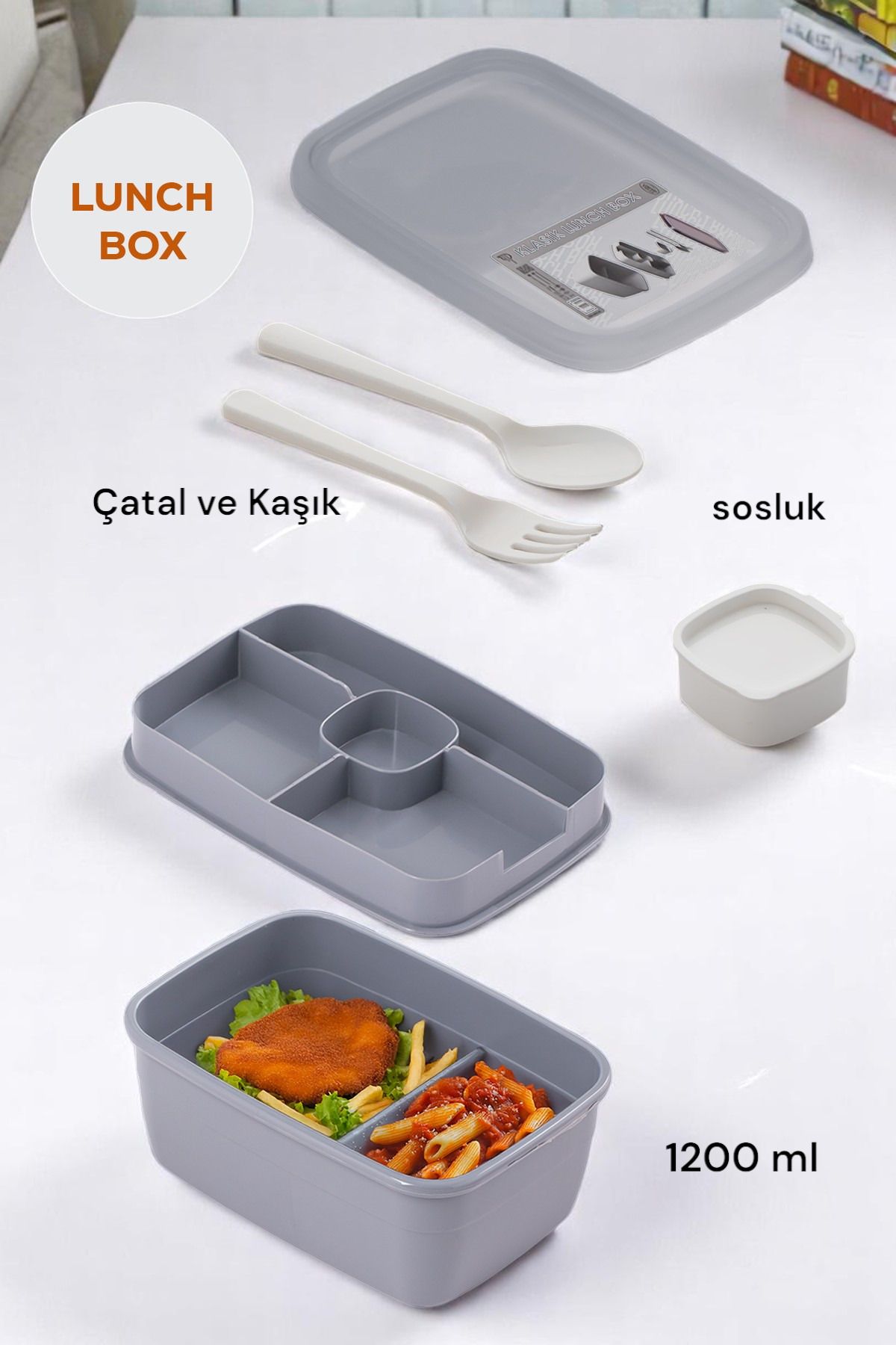 Citim Vakumlu Kendinden Kaşık Çatallı Sosluklu Bölmeli Beslenme Çantası-2 Katlı Lunch Box-Sefer Tası