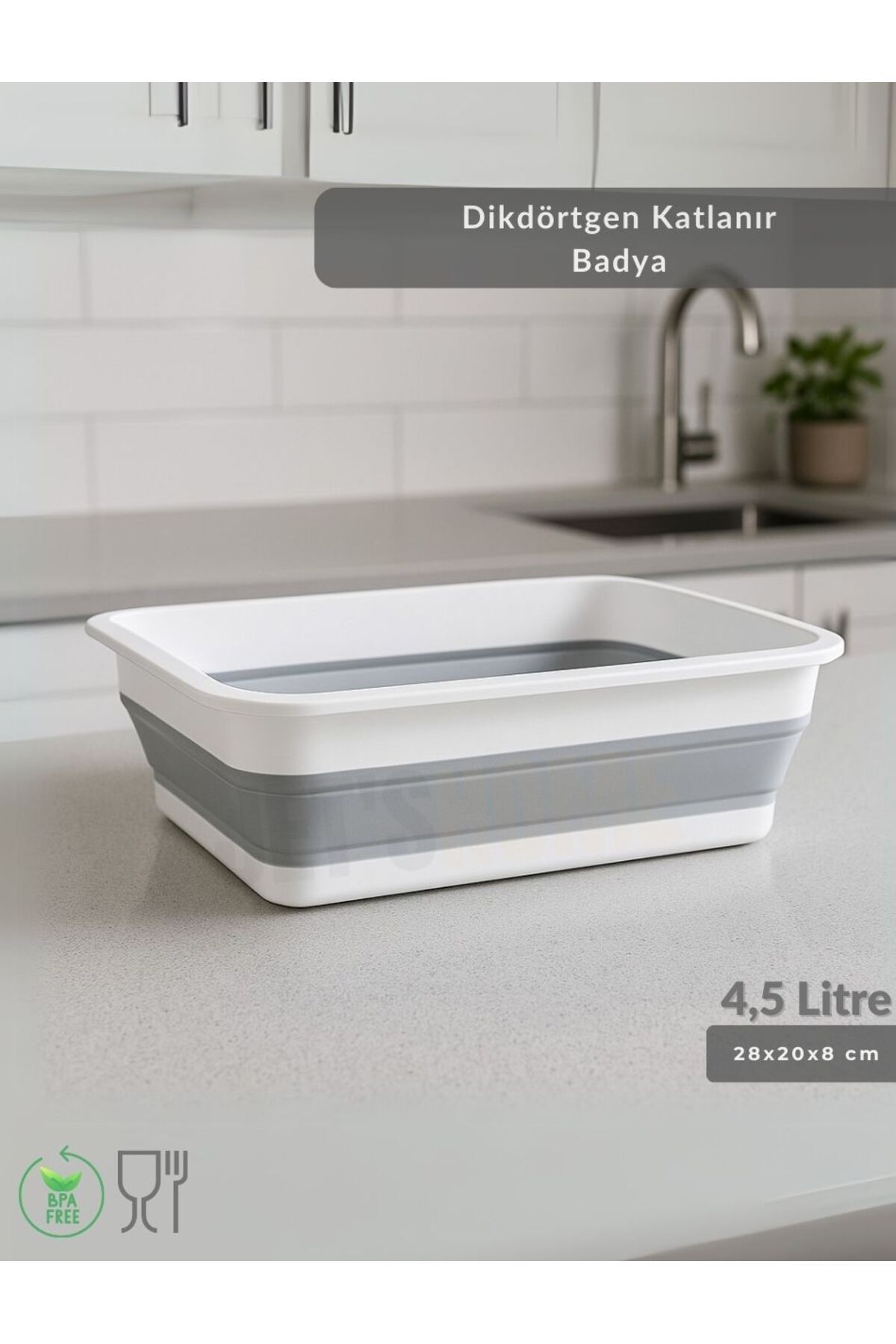 Jet's Home-Folding Basin - Accordion Foldable Rectangular Bucket |   4.5 L - White/Grey - Bpa Free 2