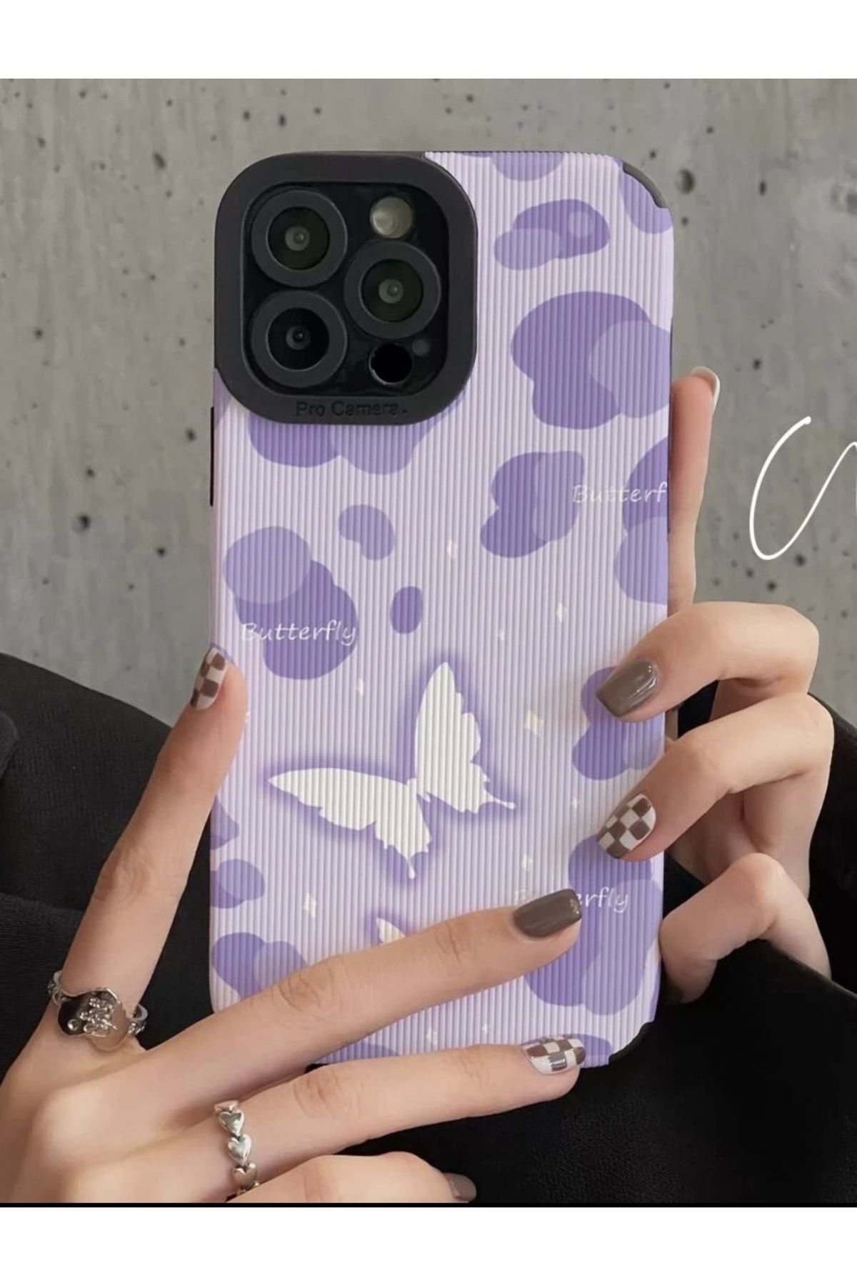 MirazTasarim IPHONE 14 PROMAX LİLA KELEBEK DESENLİ KILIF