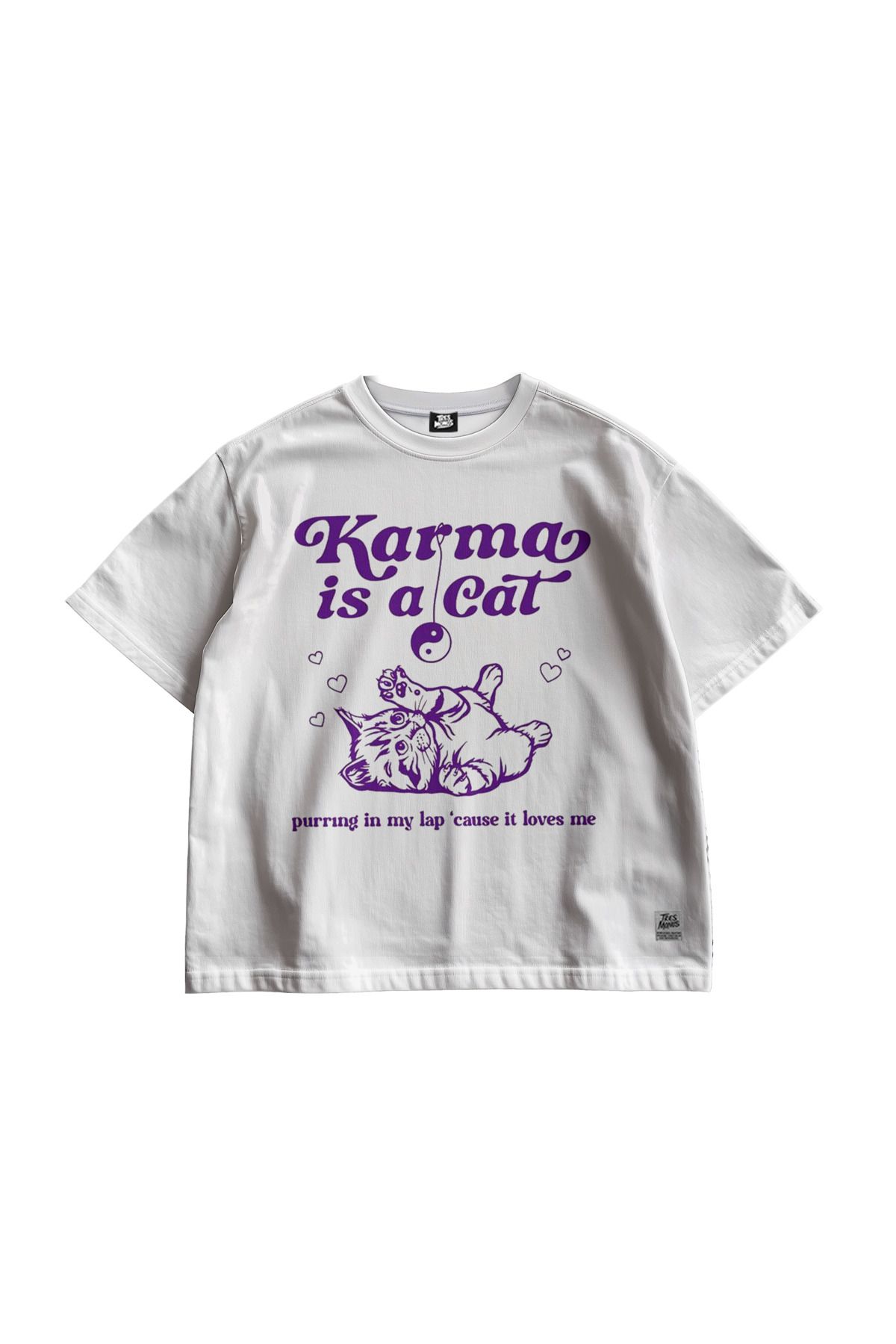 TresMonos Karma Cat Baskılı Oversize Kısa Kesim Pamuklu Tişört