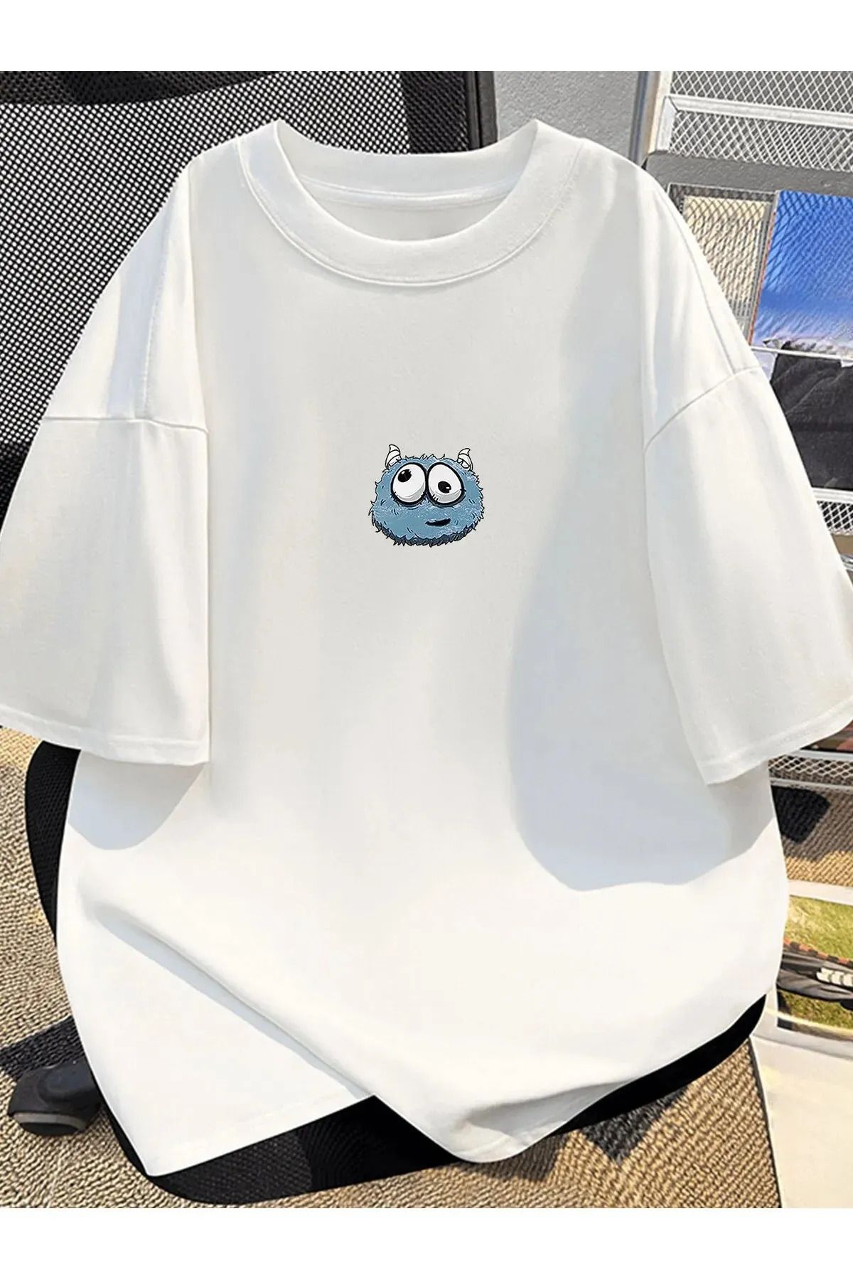 FeaR LeeS Mavi Canavar Baskılı Oversize T-shirt