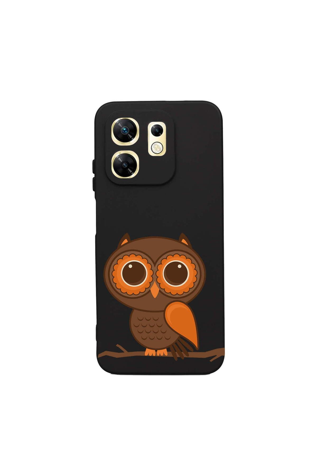 PrintiFy infinix Zero 30 4G ile Uyumlu Baykuş (0214a) Tasarımlı Siyah Lansman Silikon Kılıf