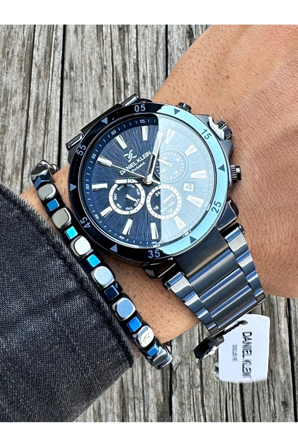 Daniel Klein Exclusıve Fonksiyonlu Çelik Kordon 2 Yıl Garantili Erkek Kol Saati Doğal Taş Bileklik Hediyeli Dkl08