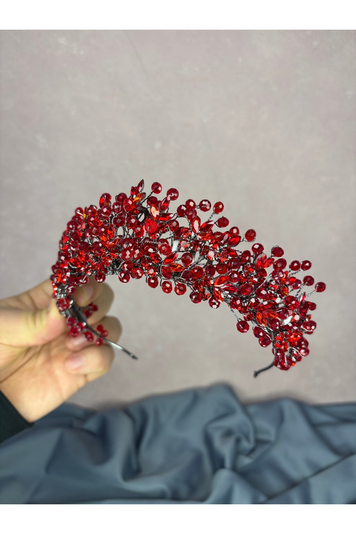 Hayalperest boncuk-İlsu Elegant Bead Detailed Henna Night Bridal Crown 5