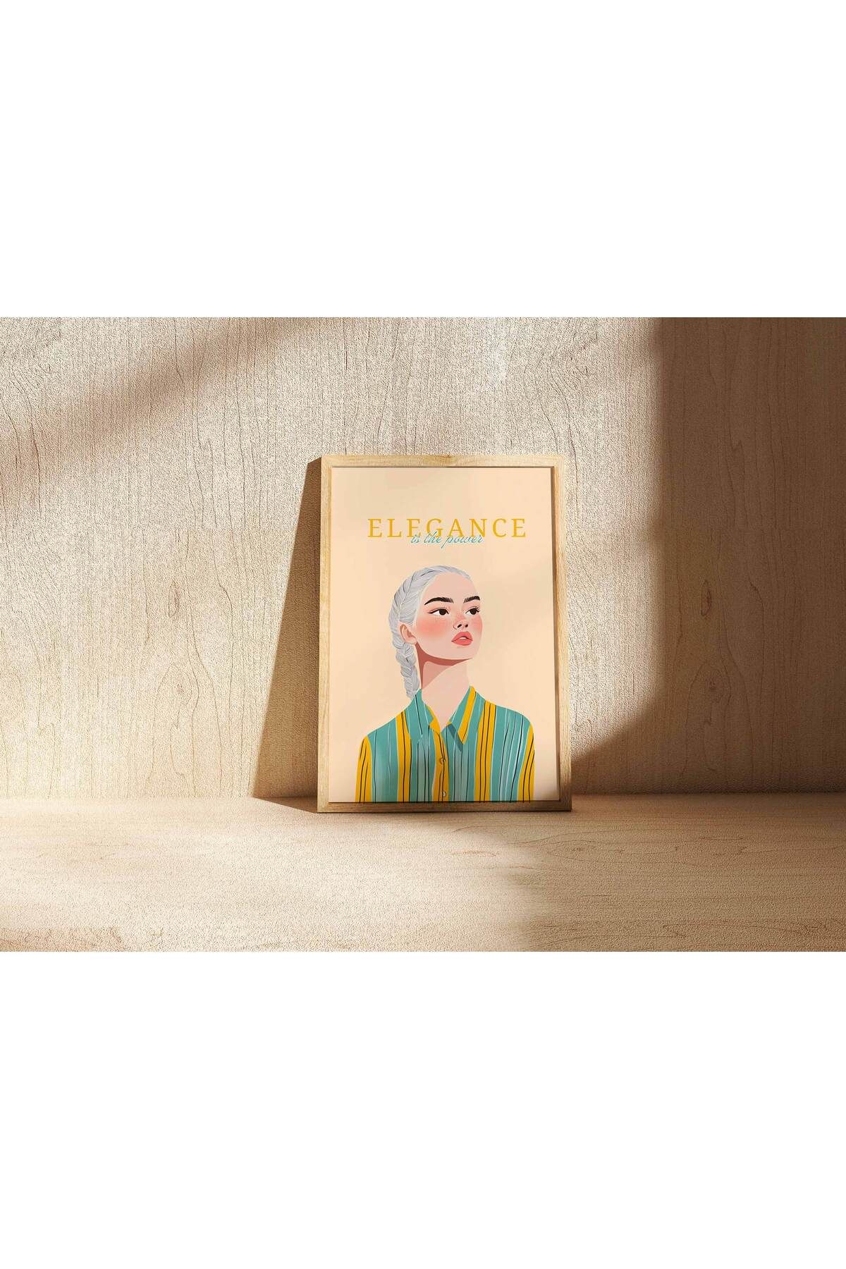 SEON UNIQUE 1 Adet Sarı Elegance Yazılı Beyaz Saçlı Kız Posterli Çerçeveli Tablo