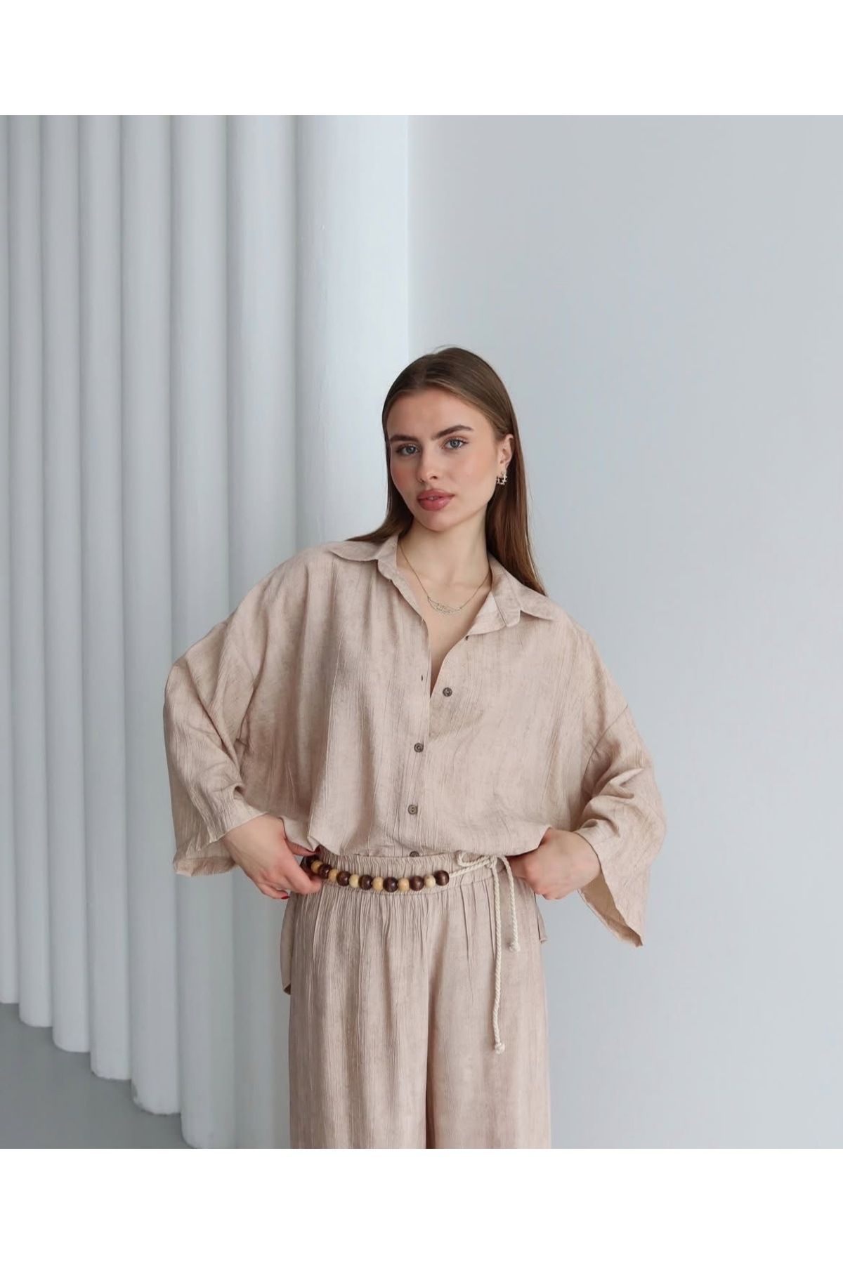 Ekim Store Çilek Kumaş Kemerli Oversize Takım