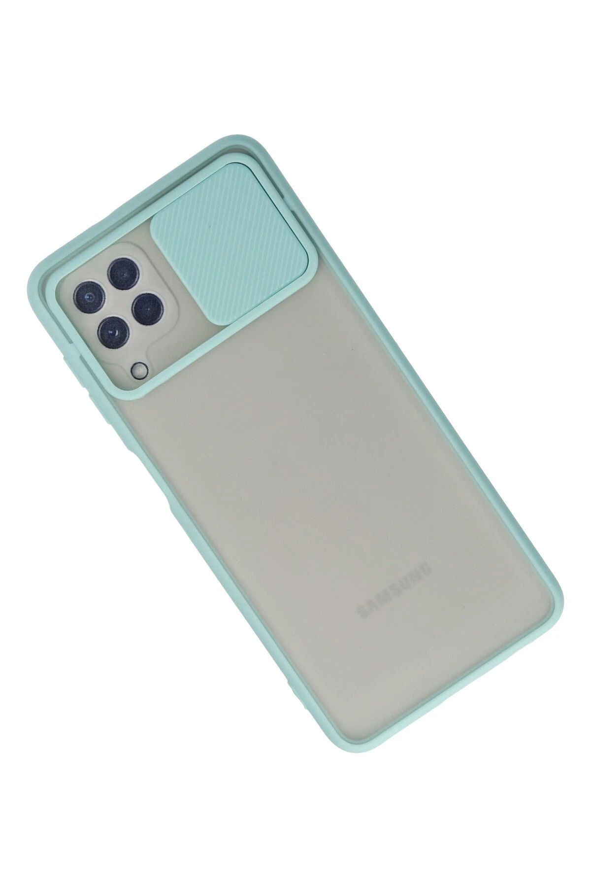 NewFace Samsung Galaxy A22 Kılıf Palm Buzlu Kamera Sürgülü Silikon - Turkuaz WLZOR