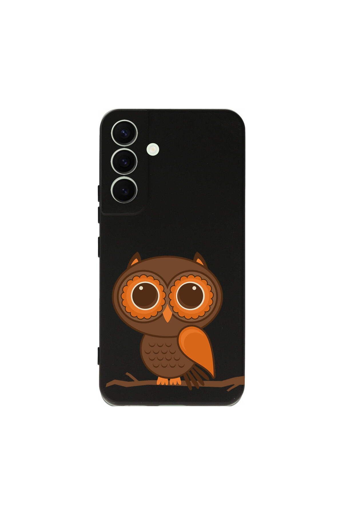 PrintiFy Samsung Galaxy S24 Plus ile Uyumlu Baykuş (0214a) Tasarımlı Siyah Lansman Silikon Kılıf