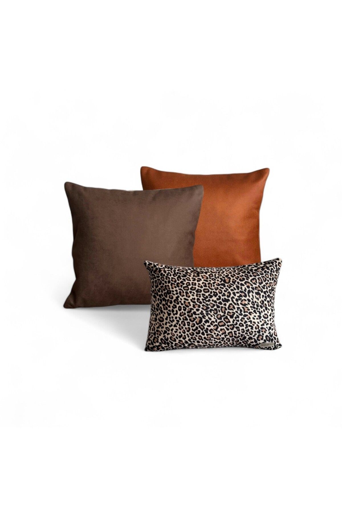 Doryan Home Fleo - Suni Nubuk & Süet Kırlent Kılıfı - 3'lü Kombin Set - 50x50 45x45 50x35 Kiremit Koyu Kahve Bej