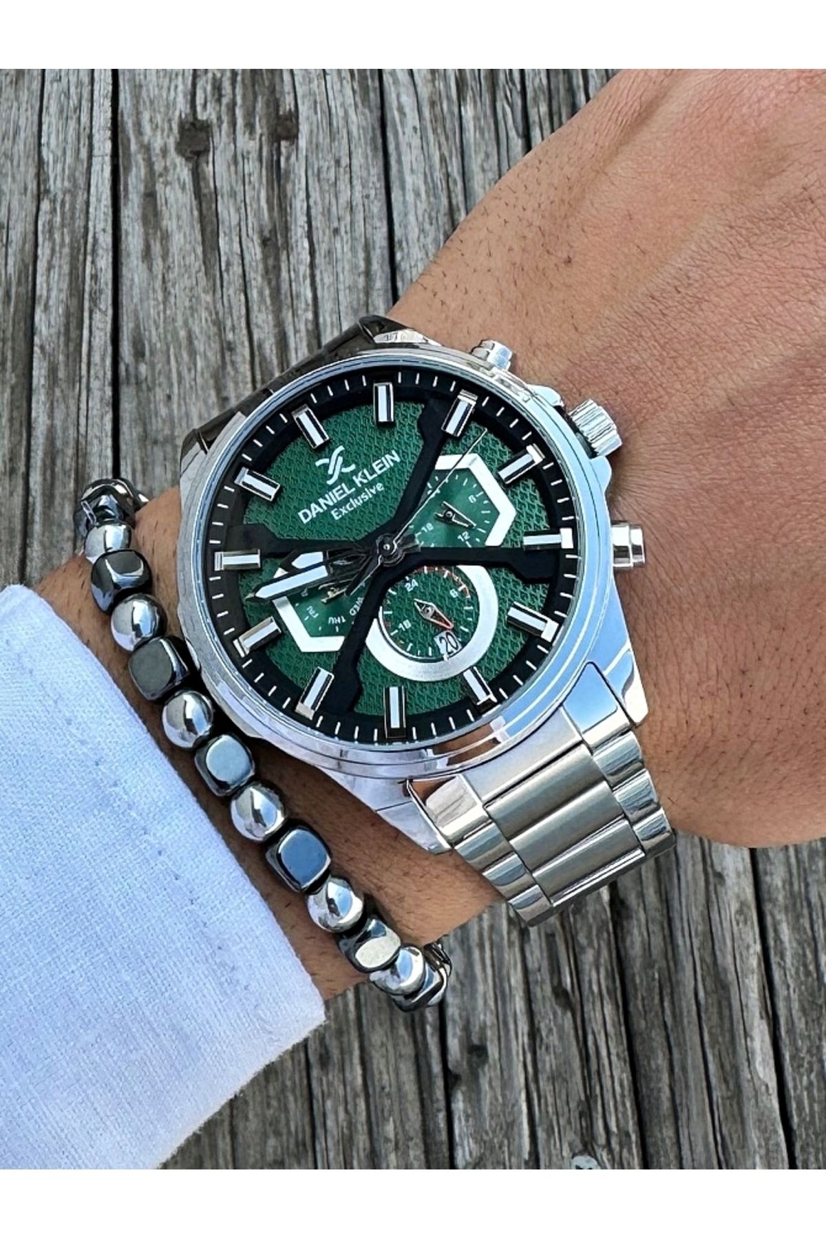 Daniel Klein Exclusıve Fonksiyonlu Çelik Kordon 2 Yıl Garantili Erkek Kol Saati Doğal Taş Bileklik Dkl03