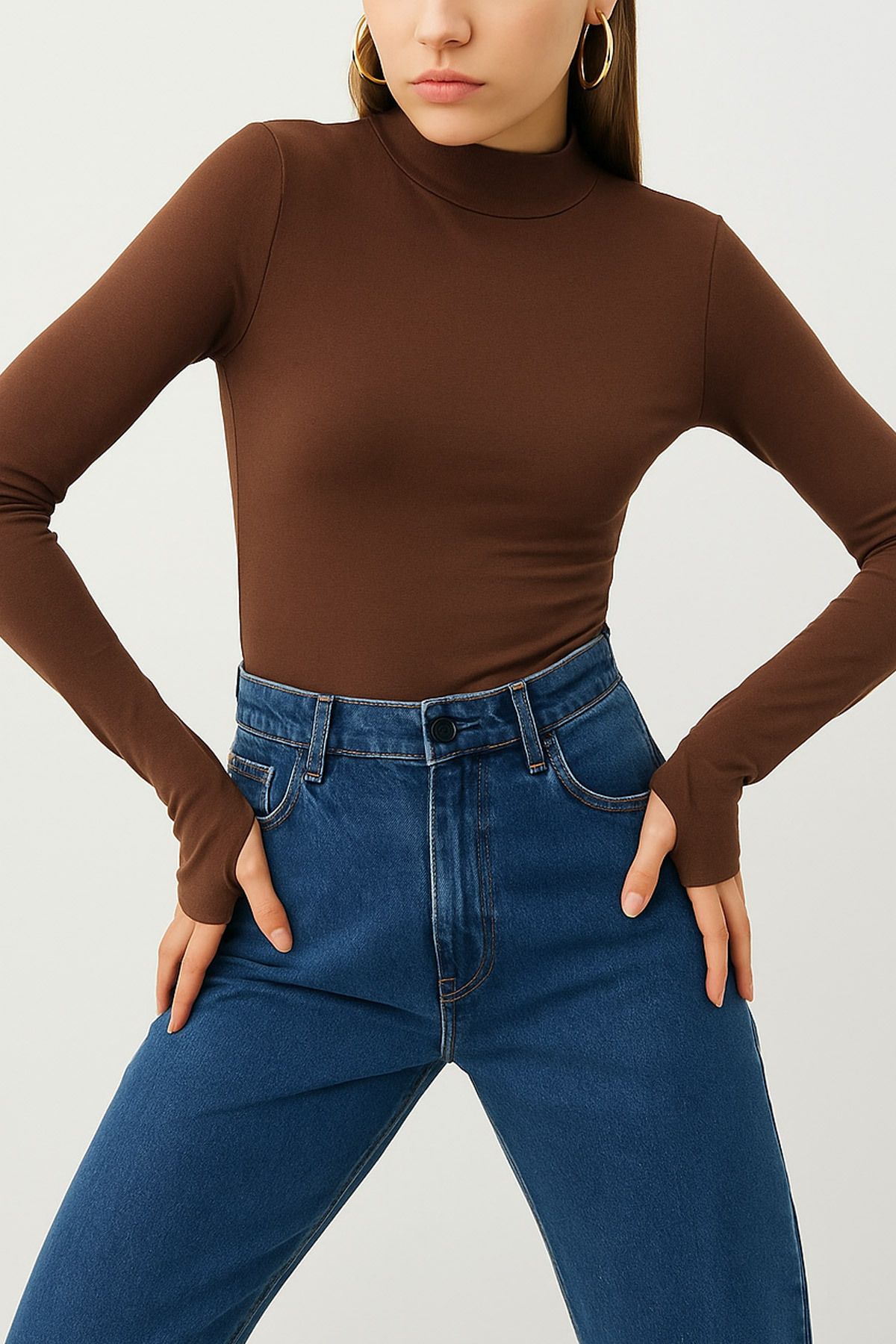 MILANOFOX Yarım Balıkçı Yaka Vücuda Oturan Esnek Basic Uzun Kollu Pamuklu Body