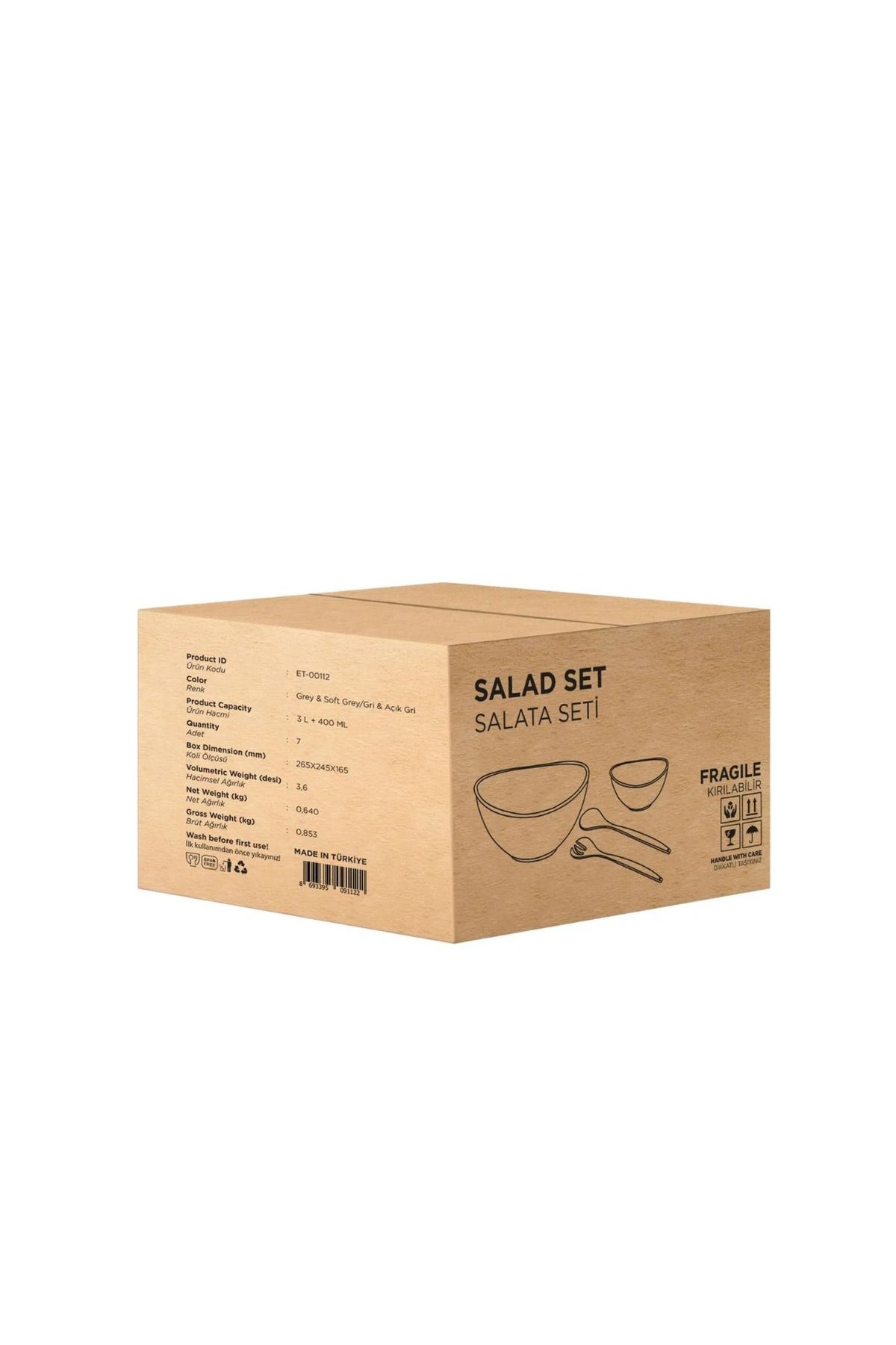 Dania-Plastic salad serving set consisting of a large bowl with 4 small yogurt bowls with a spoon and fork, 7 pieces 7