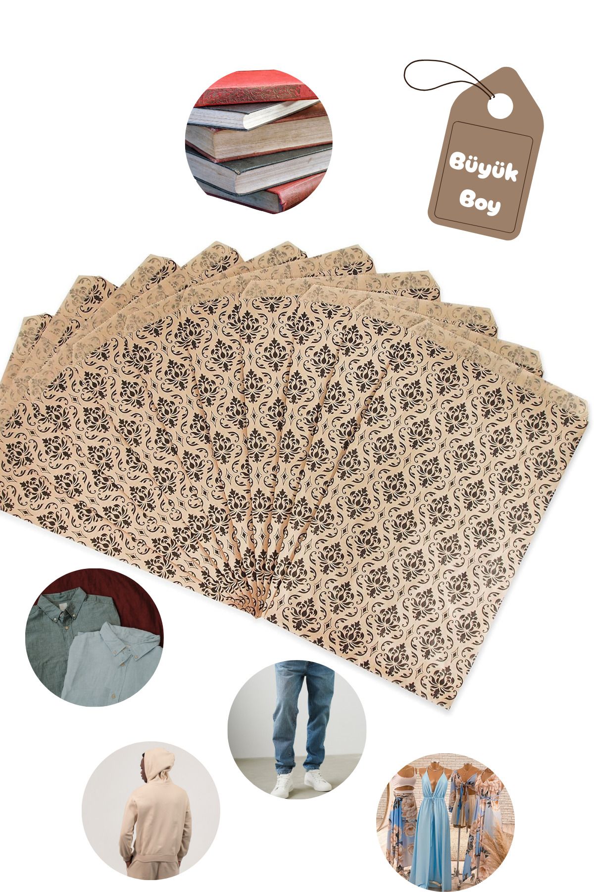 Dekals 20 Adet 30x40 Damask Desenli Hazır Hediye Paketleme Poşeti Büyük Boy