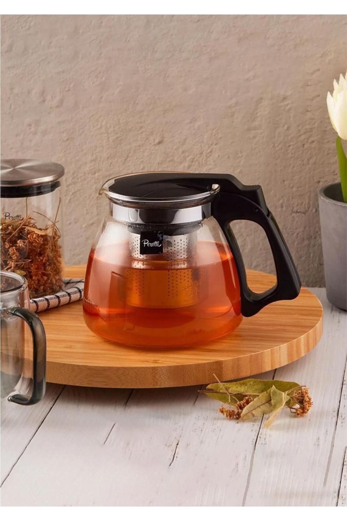 HomeTarz Luca Süzgeçli Cam Demlik - Çay Makinesi Uyumlu Cam Demlik - 900 ML