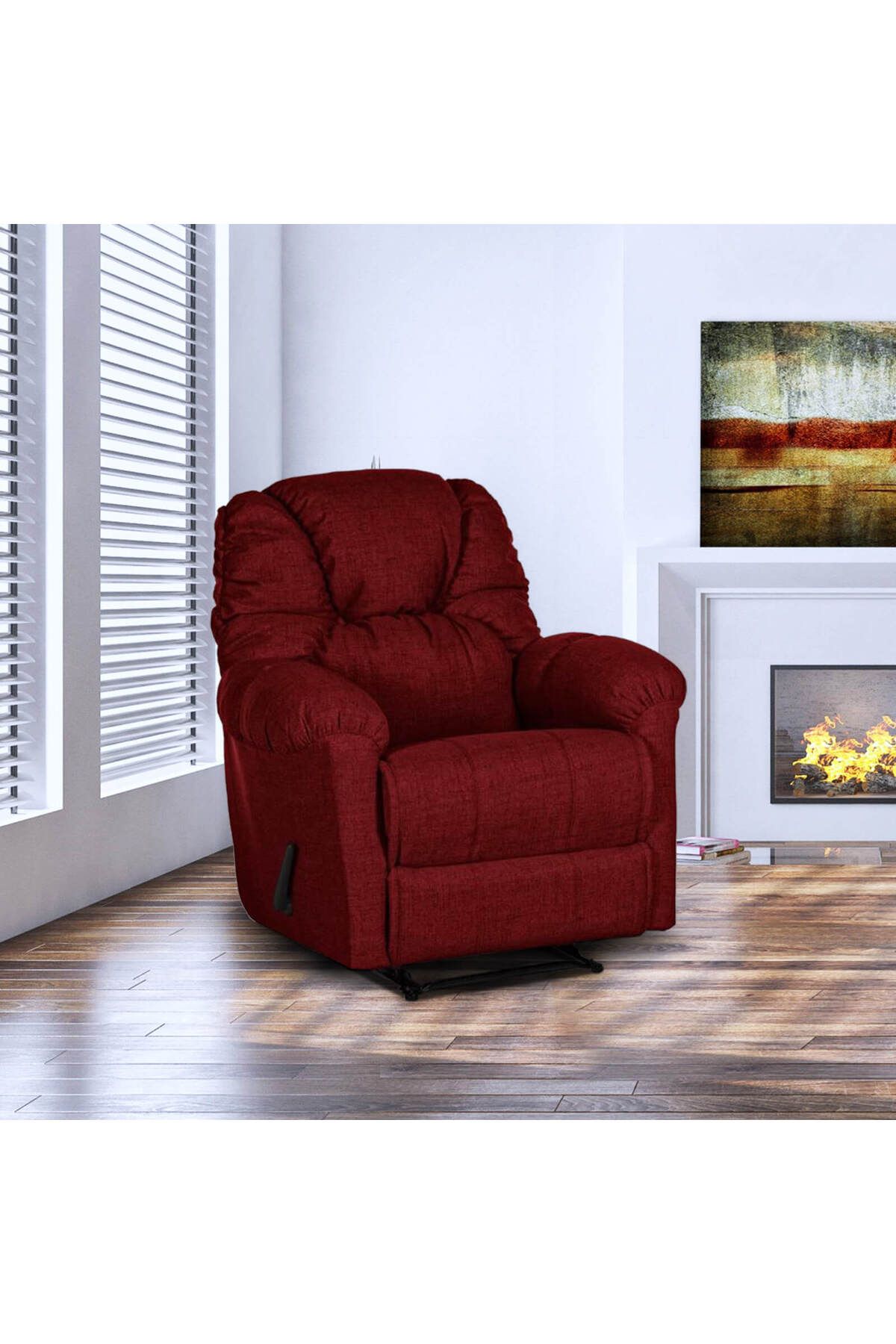 American Polo-| Linen Rocking Recliner Chair - Burgundy -92×78x103 1