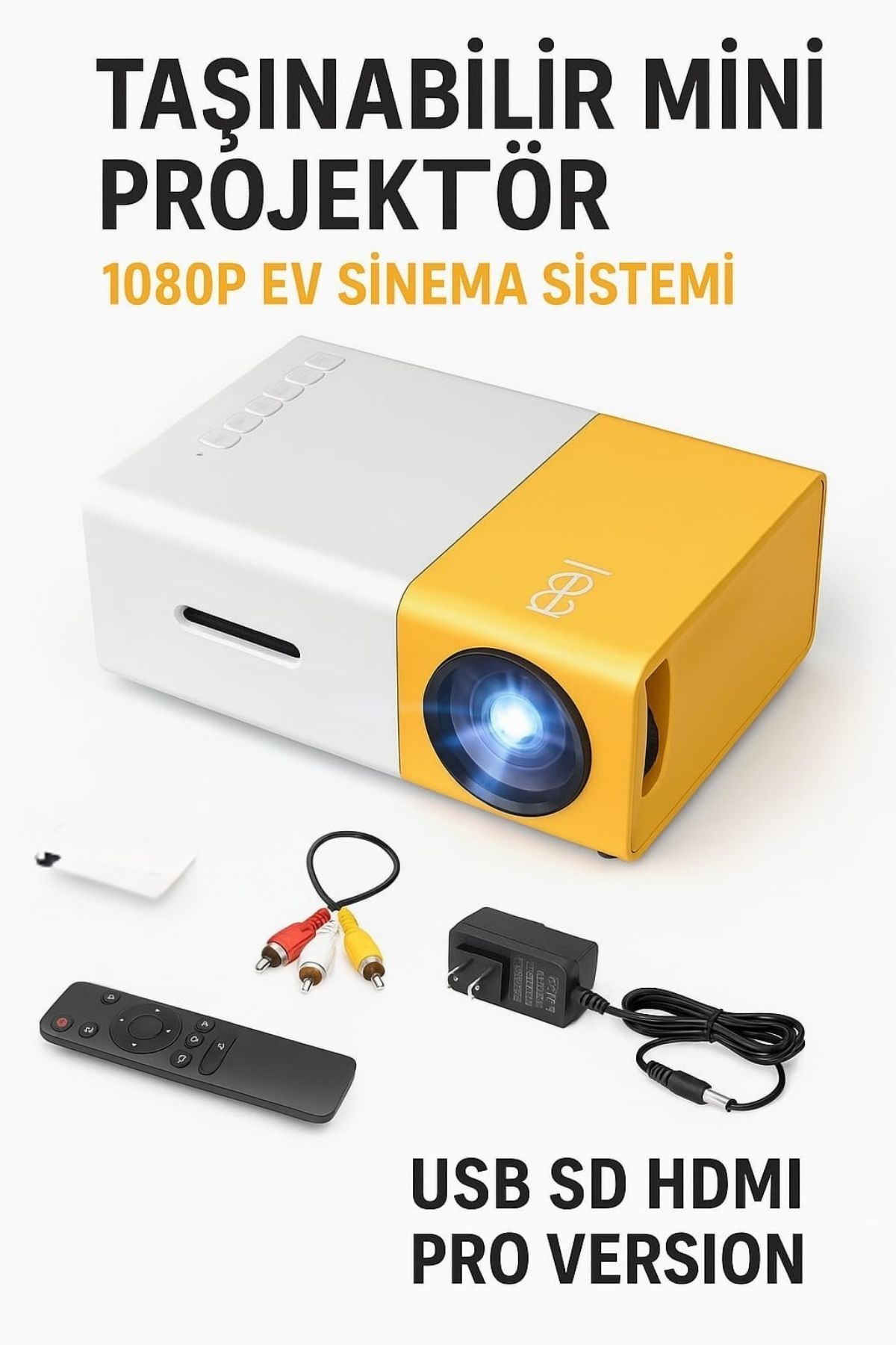 Taşınabilir Mini Projeksiyon Cihazı Android 1080P Ev Sineması Sistemi Usb Sd Hdmı Pro Sürüm