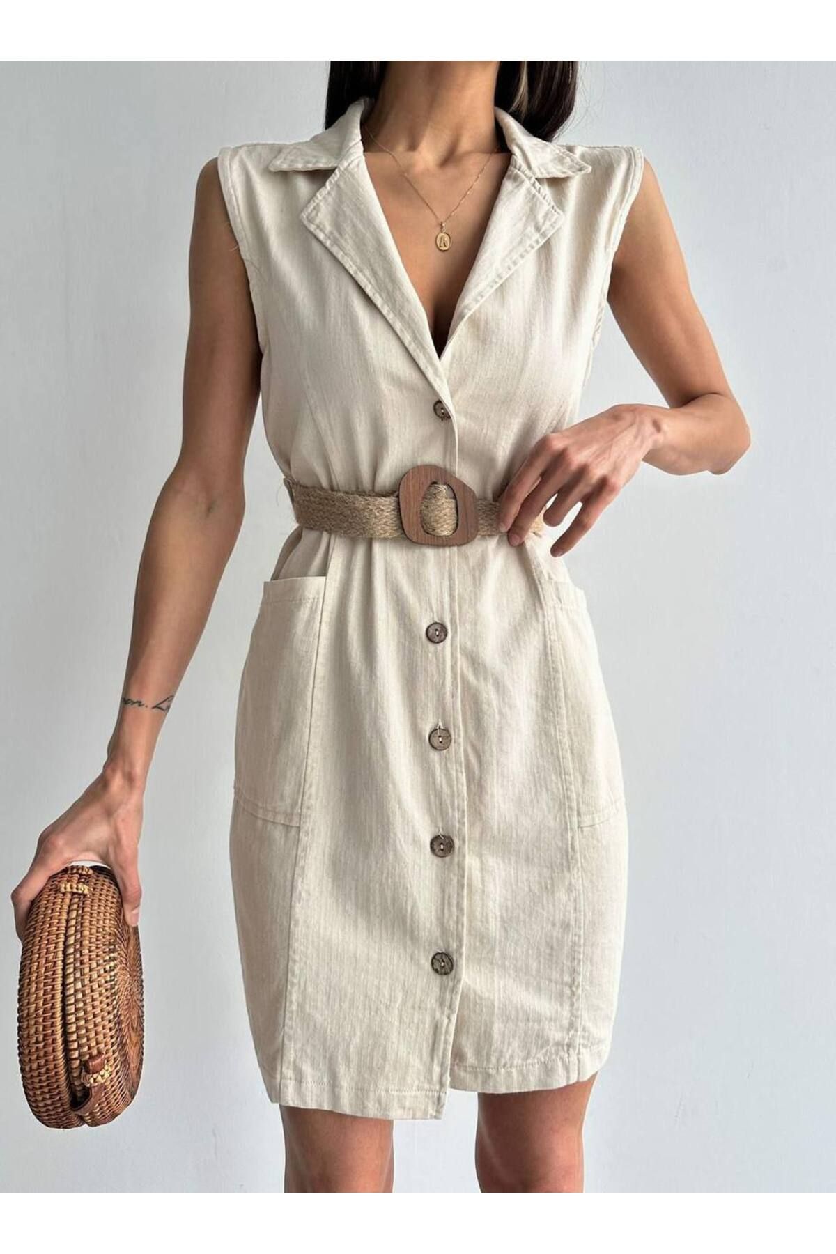 MORENA BUTİK Gabardin Kemer Detaylı Elbise