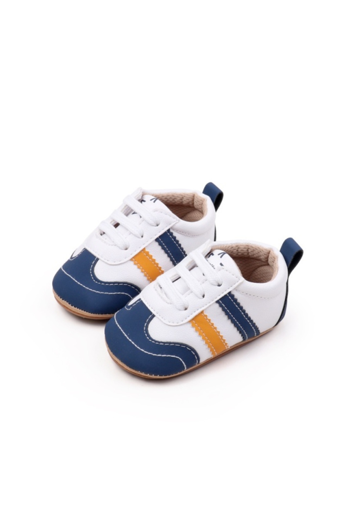 Superbaby-Baby sneakers, white with navy blue inserts and porticals 5