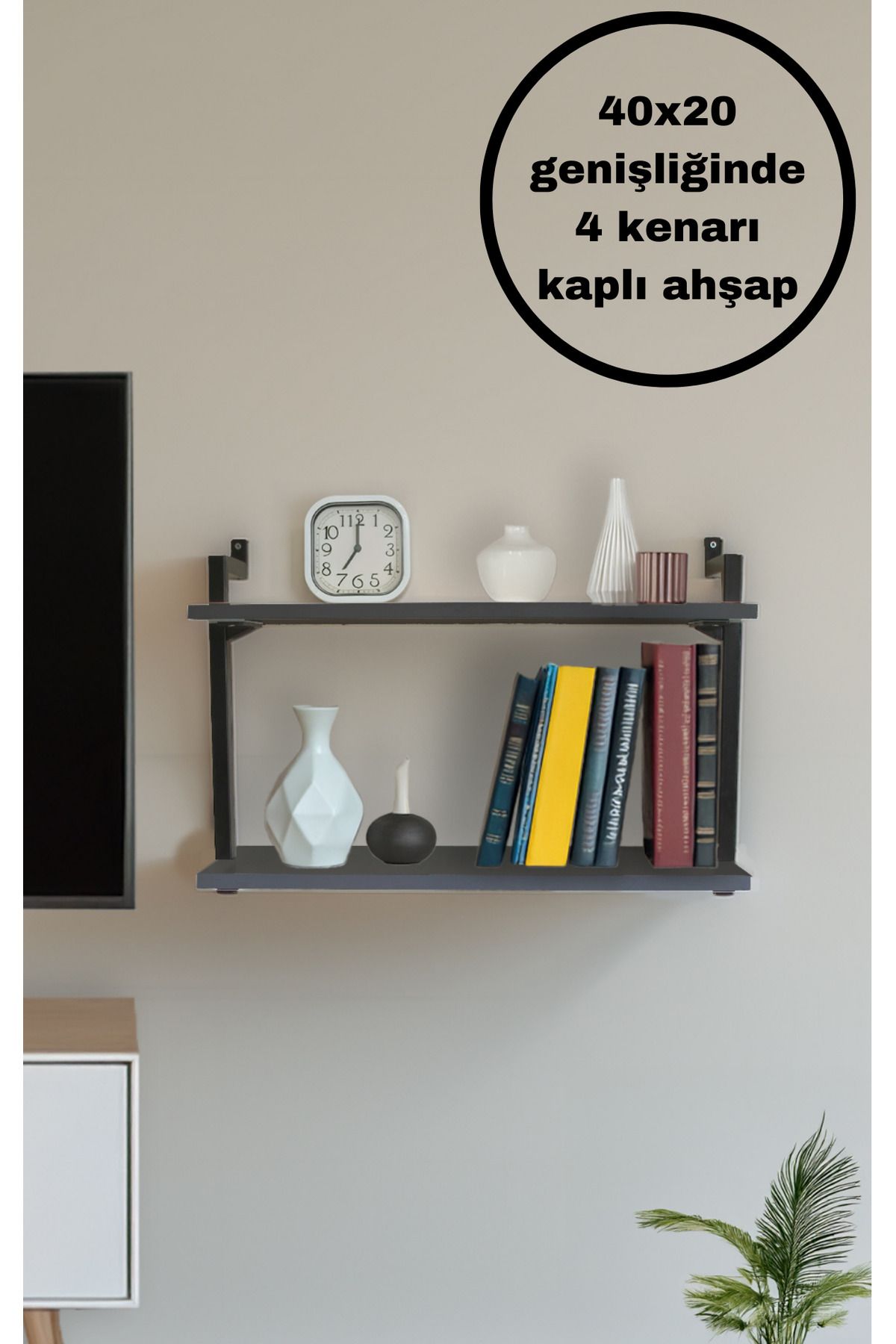 Euromob 2 Raflı Kitaplık,Duvar Rafı(40x20 ebatlarında ahşap)
